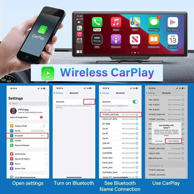 4K 10.26'' Mirror Dash Cam w/ Carplay & Android Auto MANDOTOS