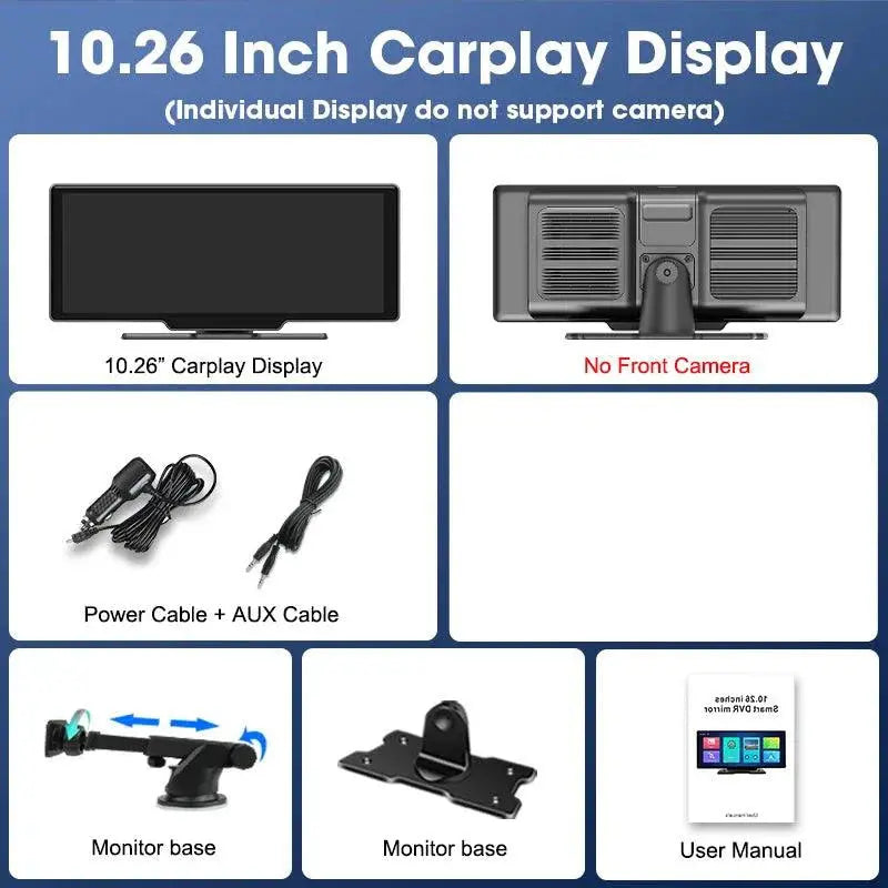 4K 10.26'' Mirror Dash Cam w/ Carplay & Android Auto MANDOTOS