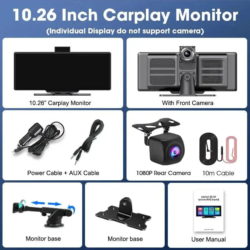 4K 10.26'' Mirror Dash Cam w/ Carplay & Android Auto MANDOTOS