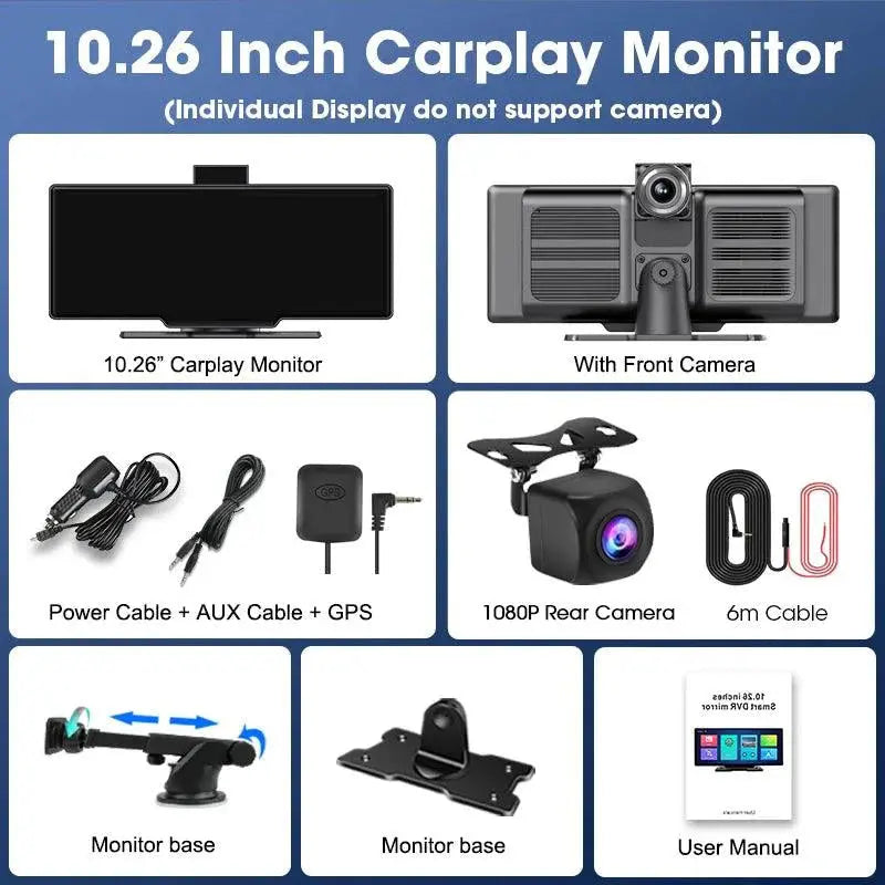 4K 10.26'' Mirror Dash Cam w/ Carplay & Android Auto MANDOTOS