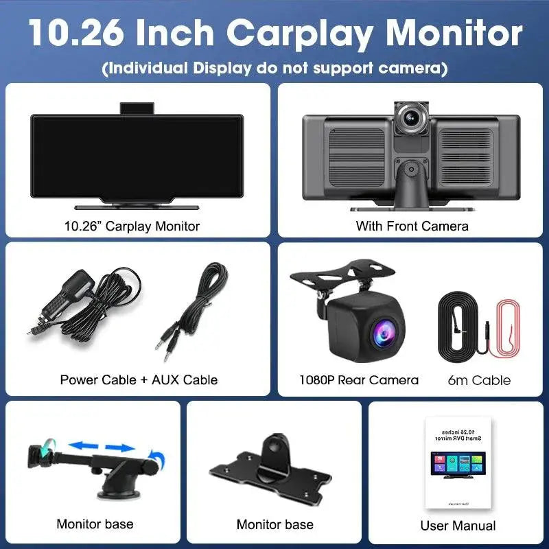 4K 10.26'' Mirror Dash Cam w/ Carplay & Android Auto MANDOTOS