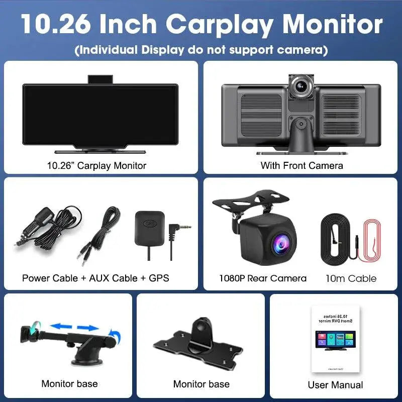 4K 10.26'' Mirror Dash Cam w/ Carplay & Android Auto MANDOTOS