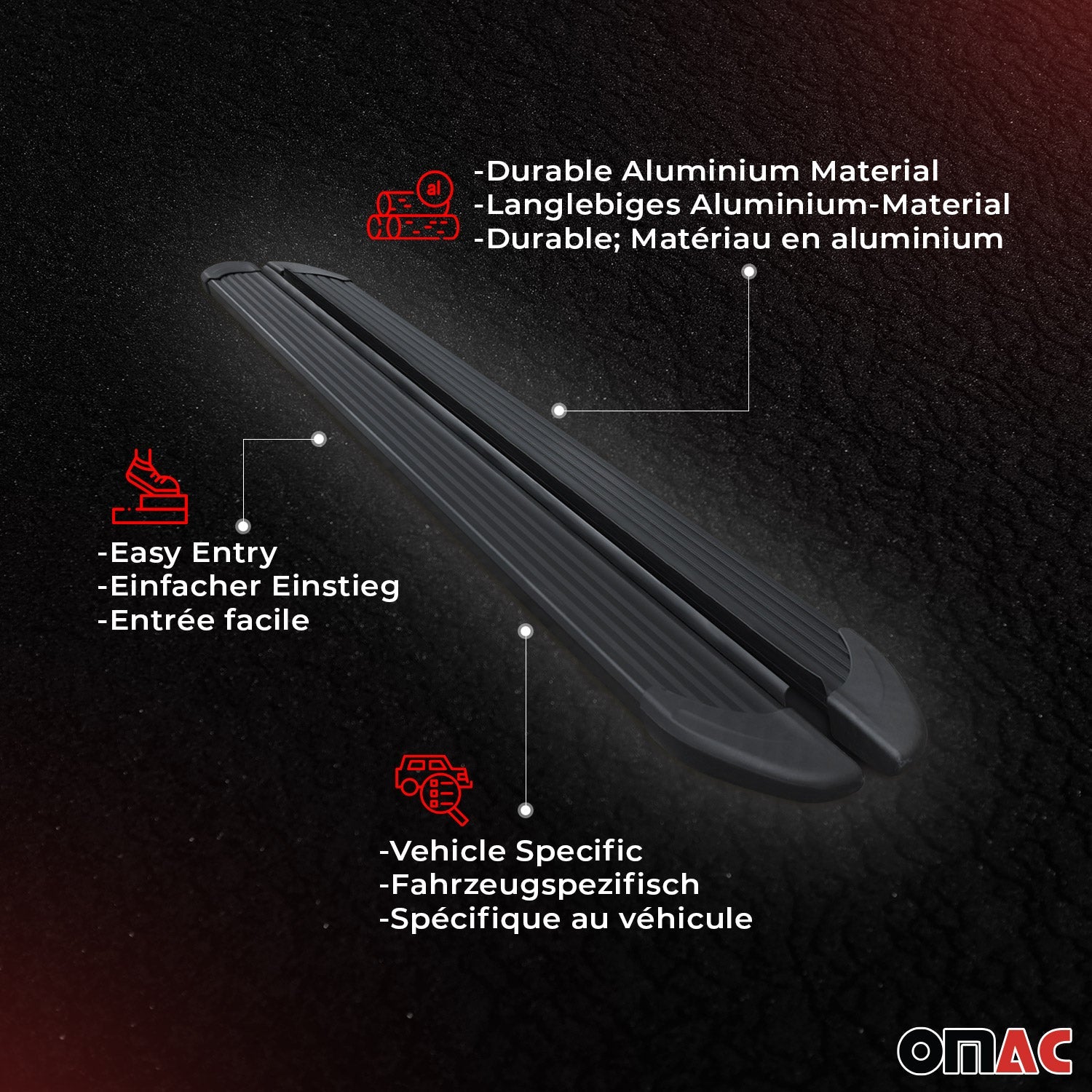 OMAC USA 2007-2019 Chevy Silverado / GMC Sierra 1500 2500HD 3500HD CrewCab Running Boards Side Step Nerf Bars Alu, side view