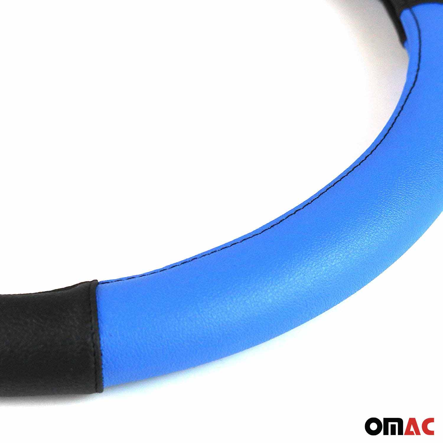 OMAC USA 14.5-15.5’’ Steering Wheel Cover Blue Black Leather Anti-slip Breathable, further detail