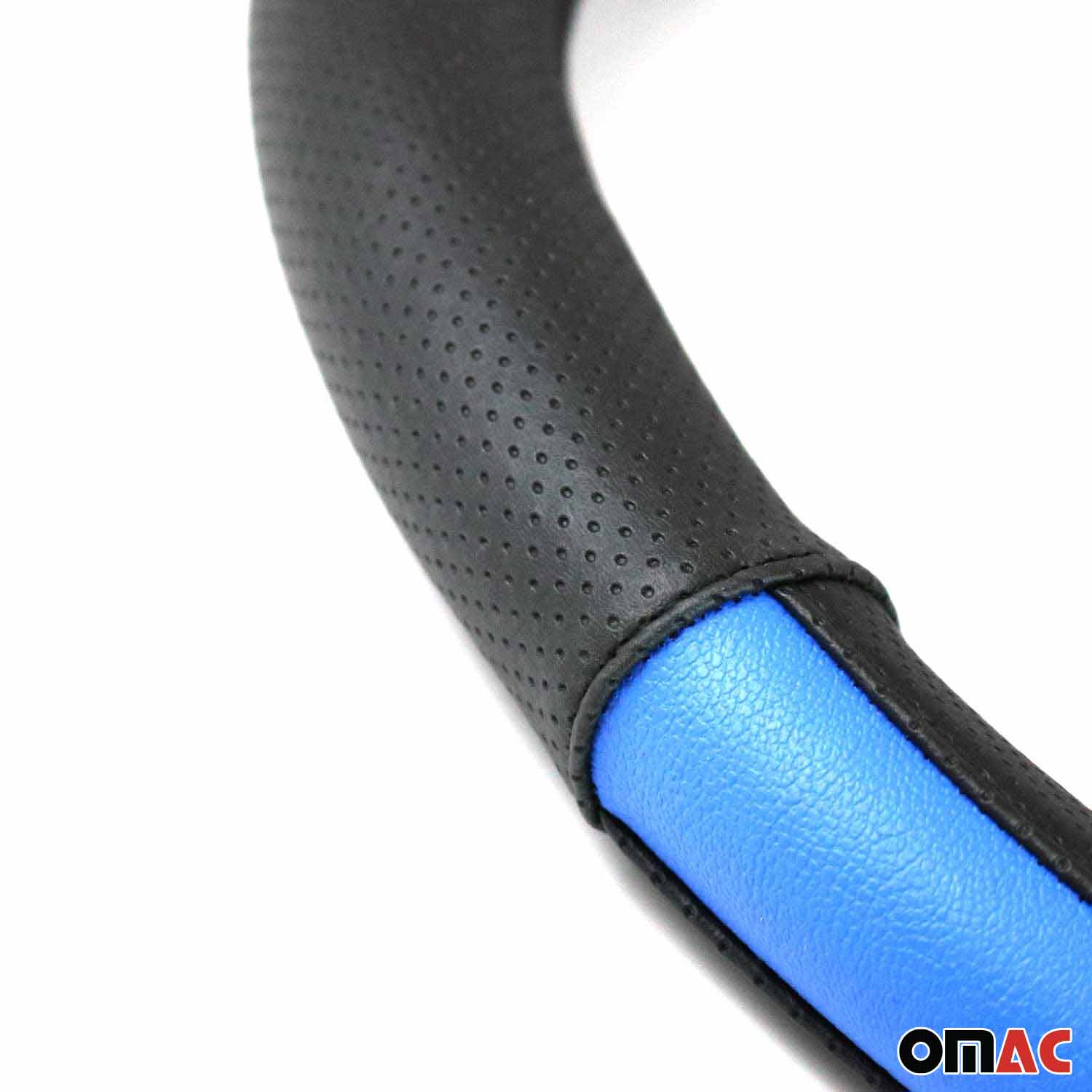 OMAC USA 14.5-15.5’’ Steering Wheel Cover Half Moon Blue Leather Anti-slip Breathable, further detail