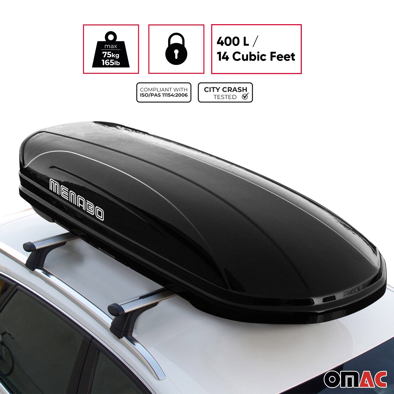 OMAC USA Roof Cargo Box 14 Cubic Feet Black, roof boxes, alternate view