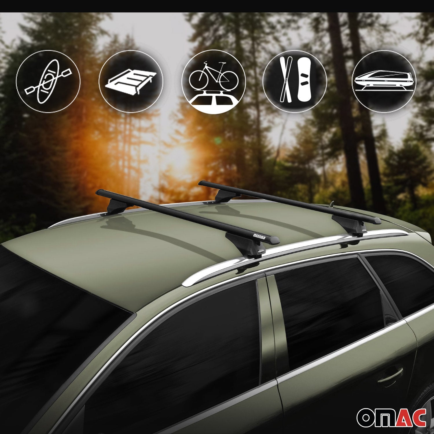 OMAC USA 2019-2025 Cadillac XT4 Roof Rack Cross Bars Black, flush-mounted roof rails, reverse view