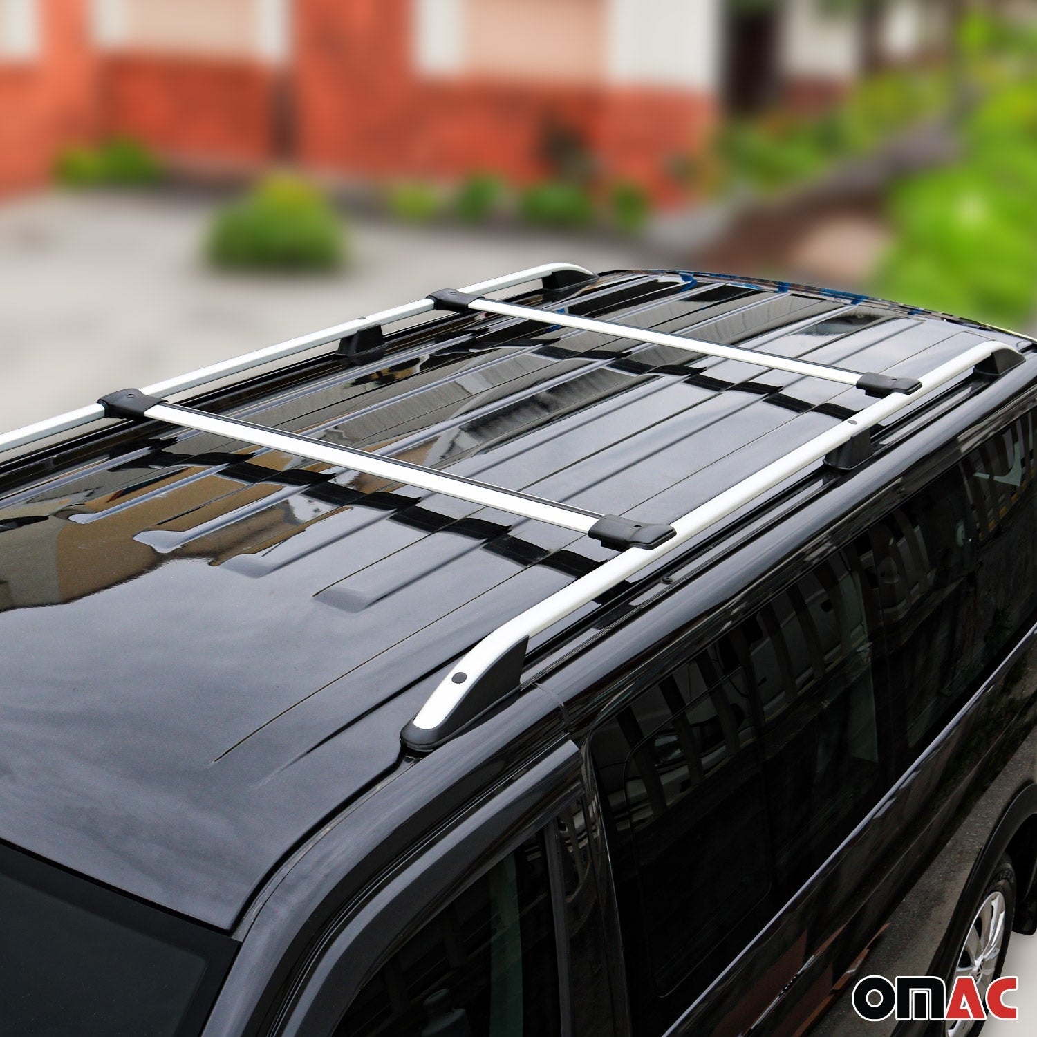 OMAC USA 2024-2026 Chevrolet Traverse Roof Rack Cross Bars Luggage Carrier Gray 2Pcs, raised roof rails, close-up detail