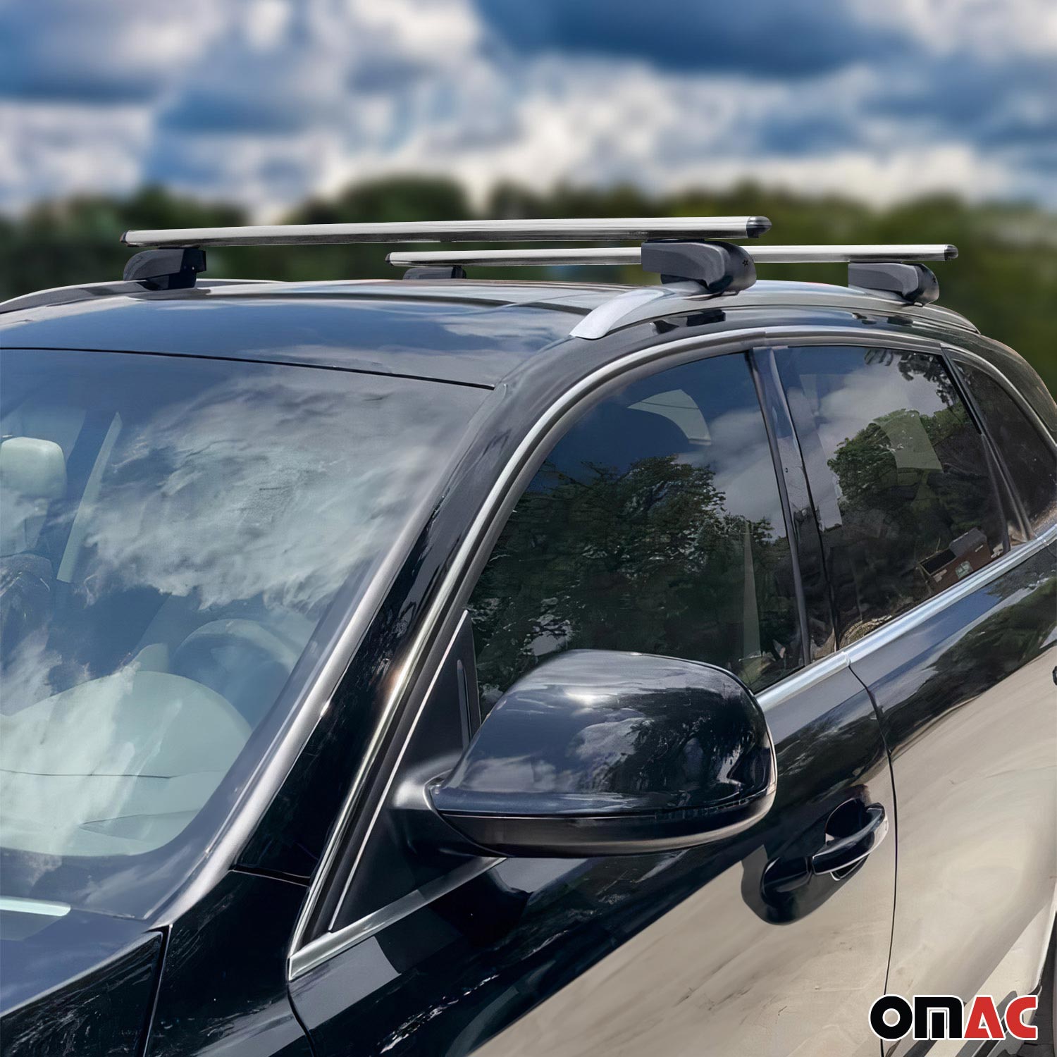 OMAC USA 2021-2026 Chevrolet Suburban Roof Rack Cross Bars Silver, flush-mounted roof rails, close-up detail