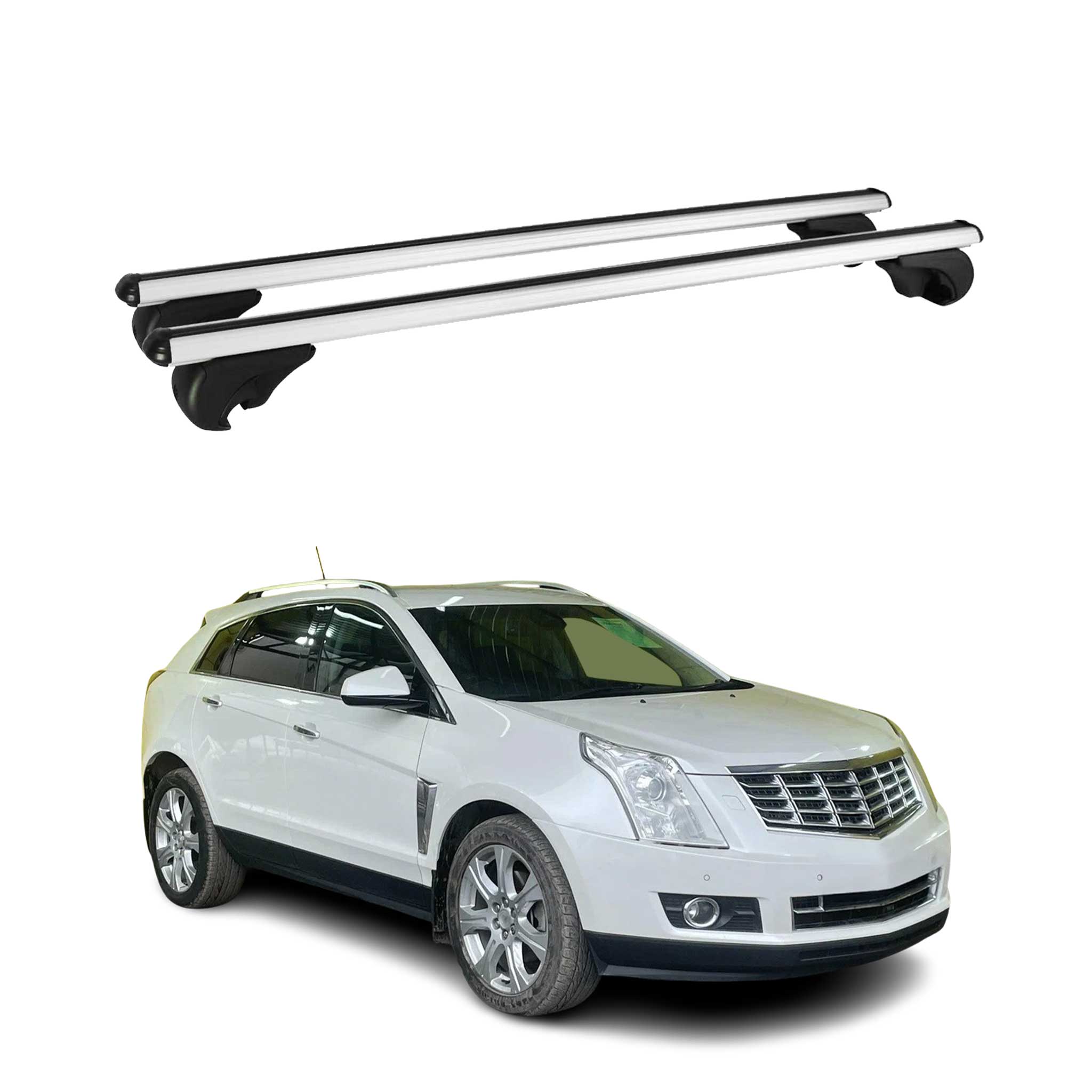 OMAC USA 2004-2016 Cadillac SRX Roof Rack Cross Bars Silver, raised roof rails