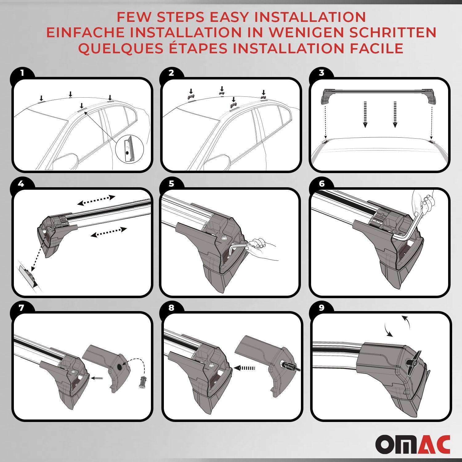OMAC USA 2015-2018 Chevrolet City Express Roof Rack Cross Bars Black, fixpoints, angled view