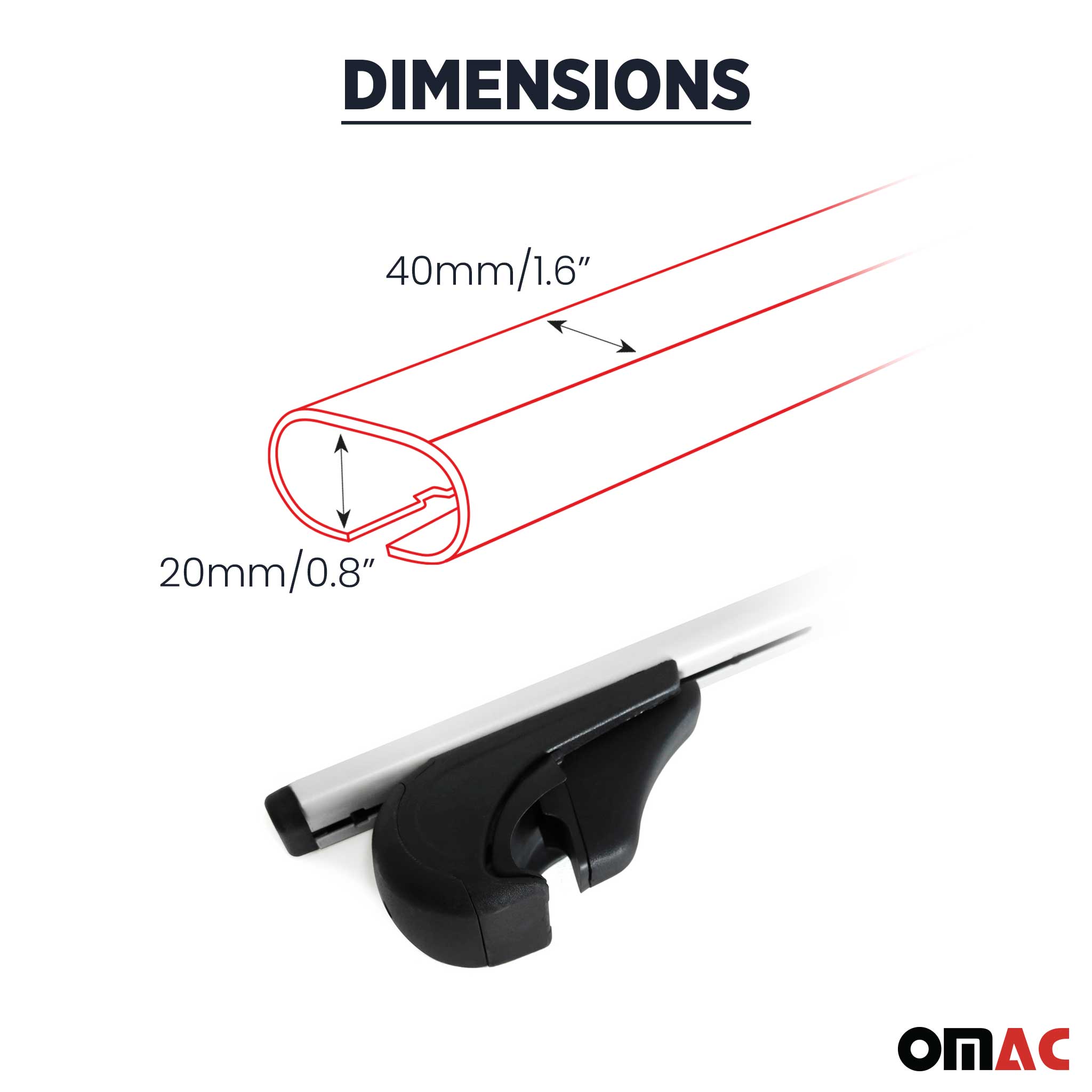 OMAC USA 2016-2022 Chevrolet Spark Roof Rack Cross Bars Silver, raised roof rails, close-up detail