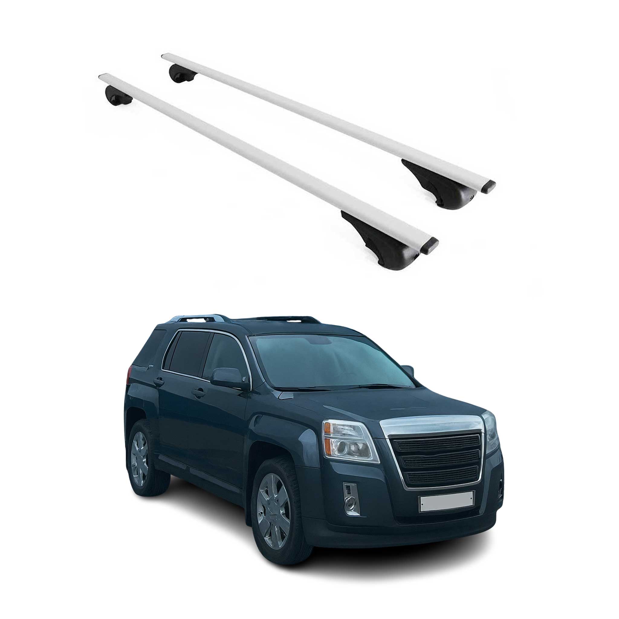 OMAC USA 2010-2017 GMC Terrain Roof Rack Cross Bars Silver, raised roof rails