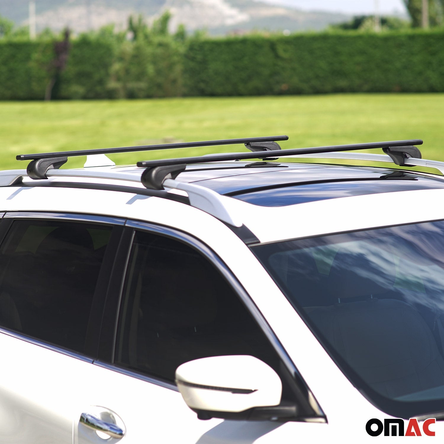 OMAC USA 2007-2014 GMC Yukon Suburban Roof Rack Cross Bars Black, raised roof rails, additional view