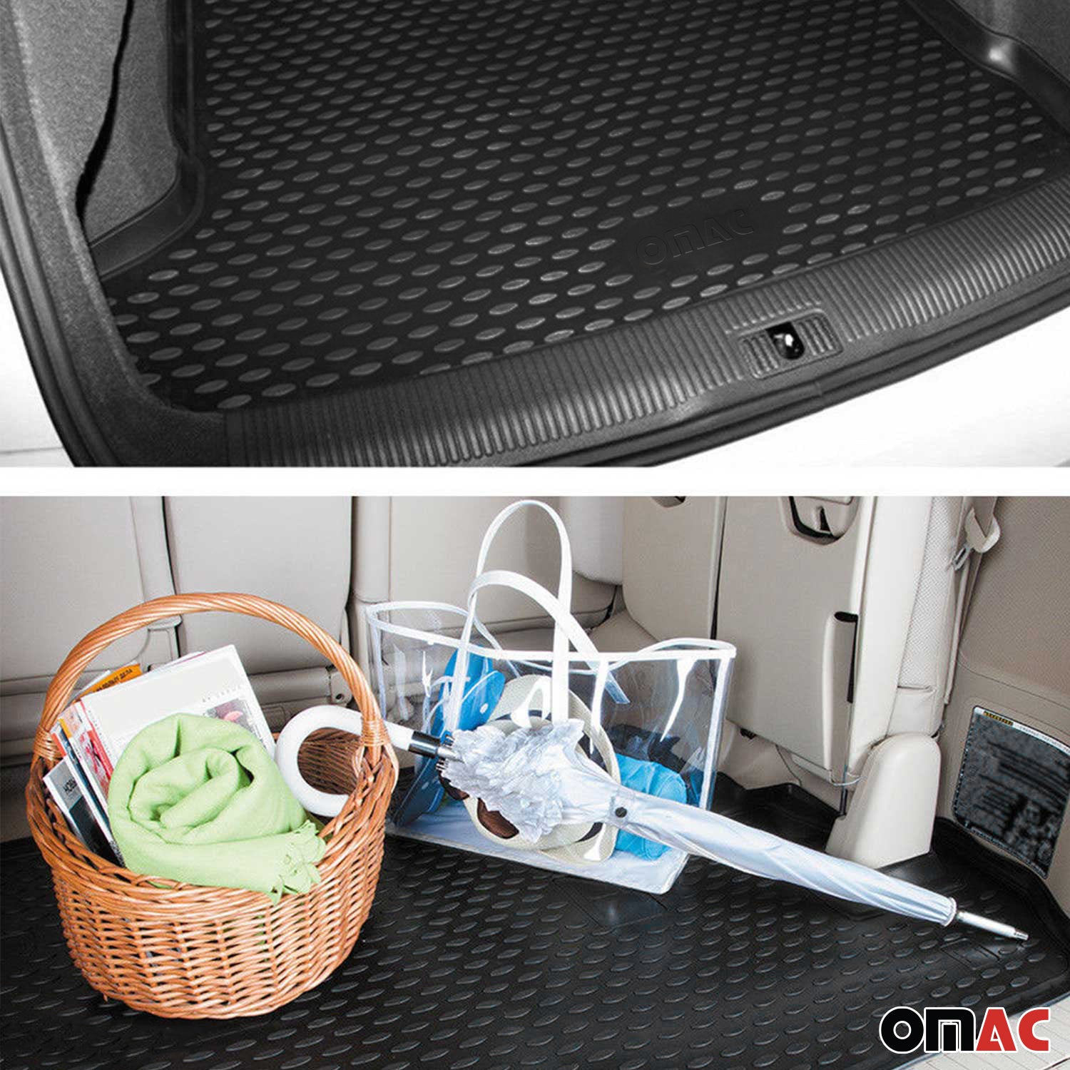 OMAC USA 2015-2020 Chevrolet Tahoe Cargo Liner Trunk Mat All Weather Behind 3rd Row, classic cargo liners, angled view