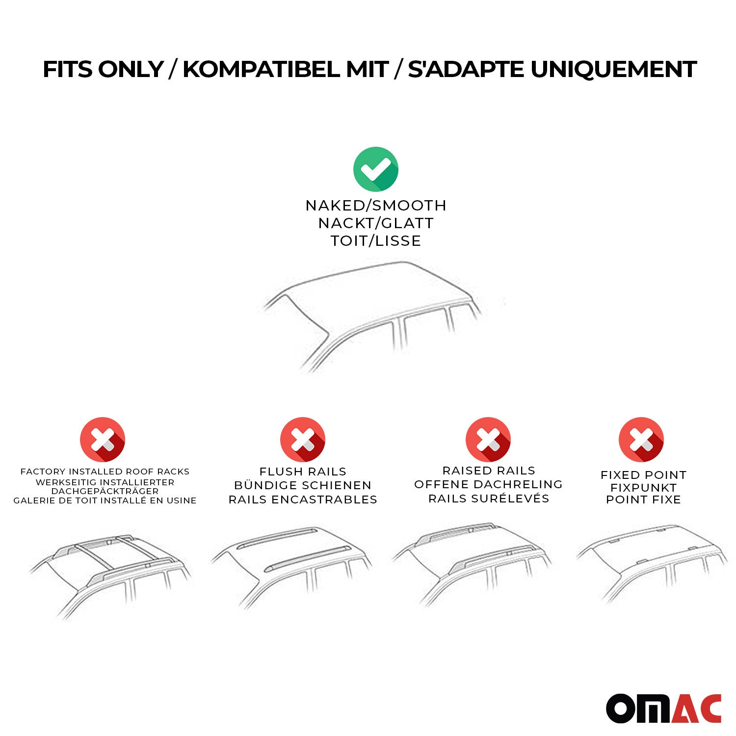OMAC USA 2016-2022 Chevrolet Spark Roof Rack Cross Bars Silver, smooth/naked roof racks, product detail