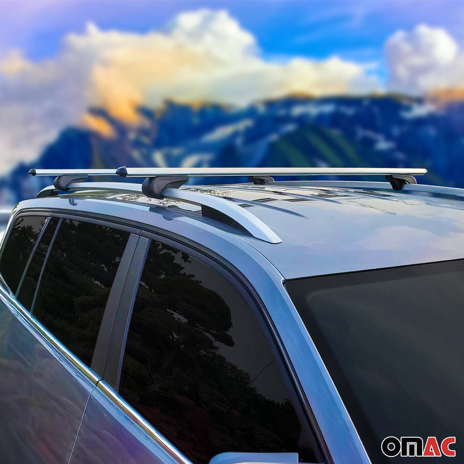 OMAC USA 2013-2022 Chevrolet Trax Roof Rack Cross Bars Luggage Carrier 2 Pcs, raised roof rails, close-up detail