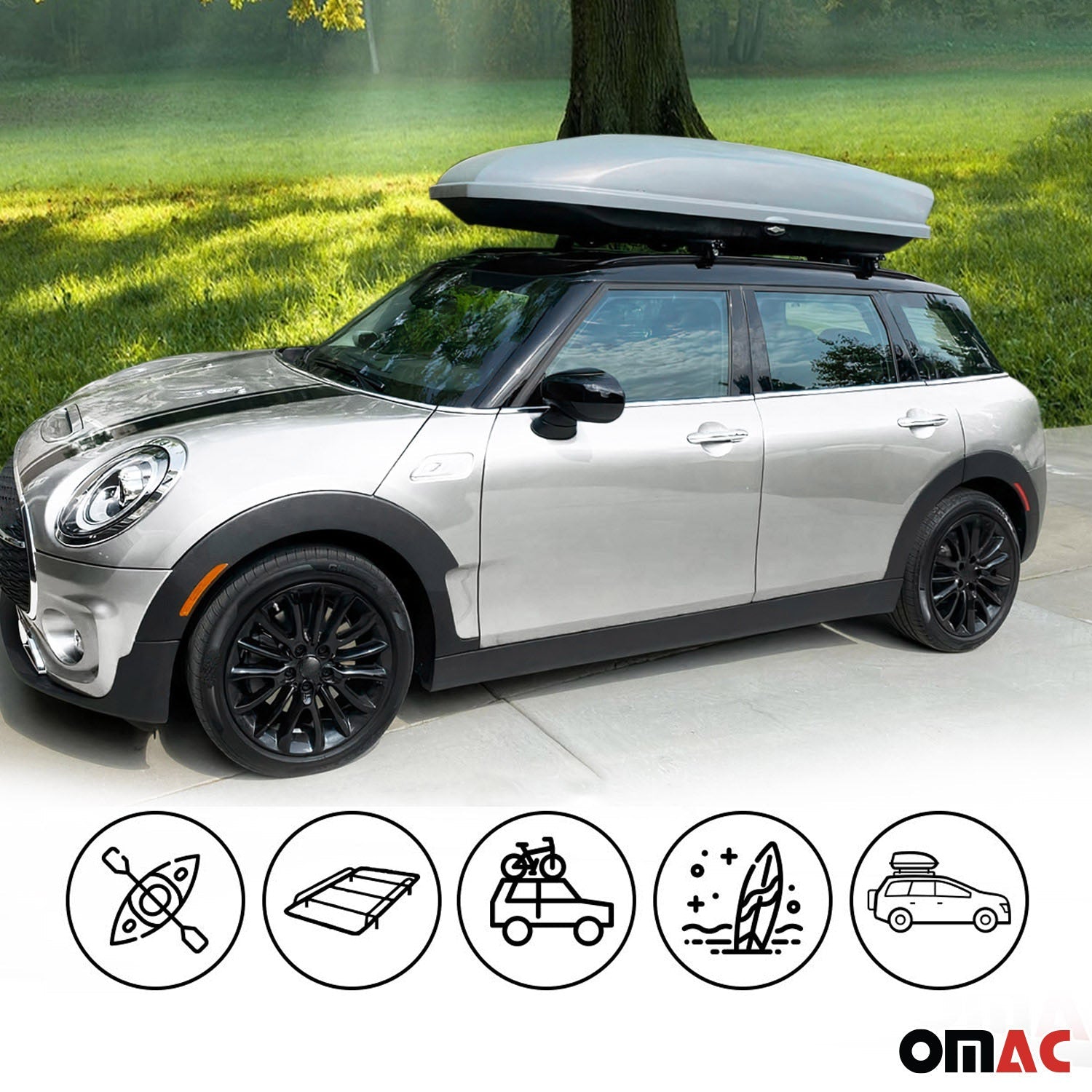 OMAC USA 2017-2022 Chevrolet Trax Roof Rack Cross Bars Silver, flush-mounted roof rails, angled view