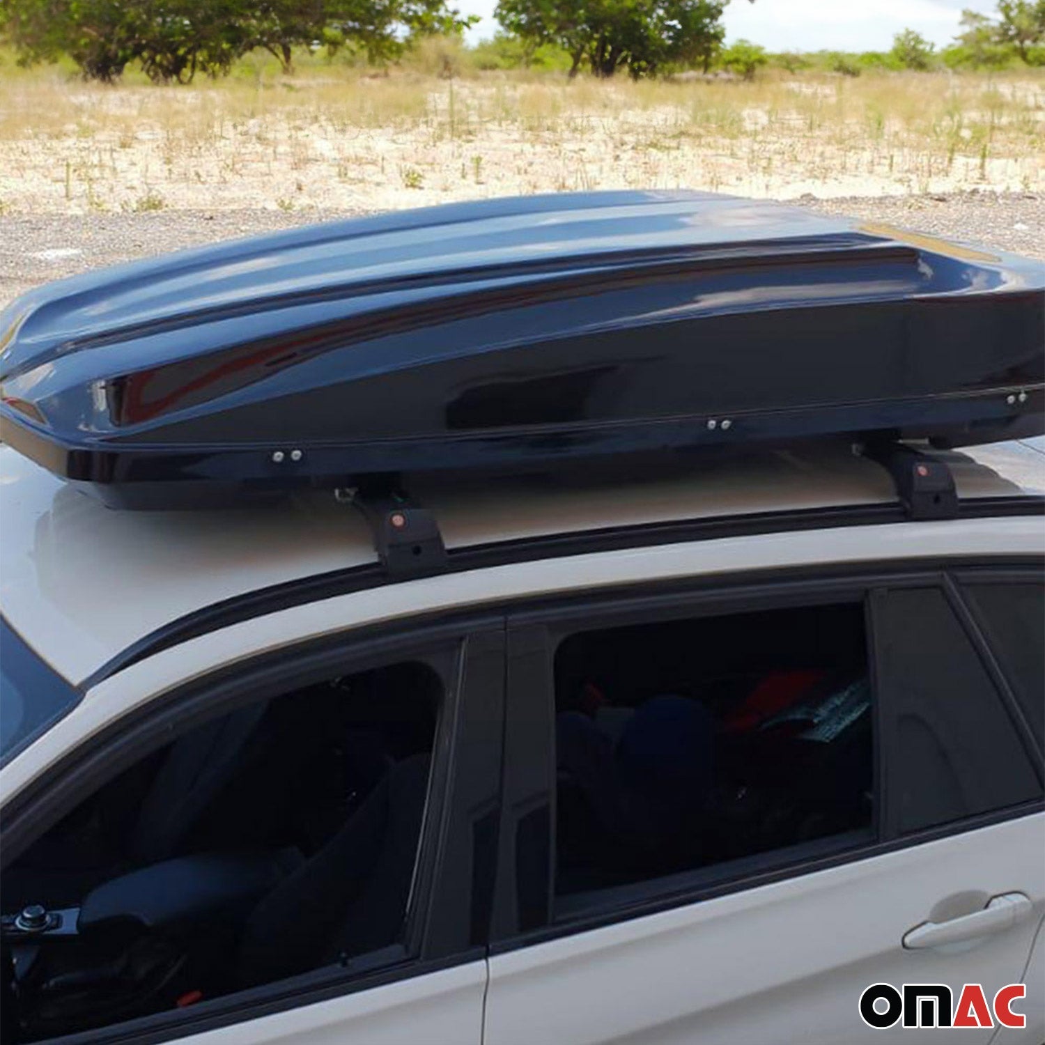 OMAC USA 2013-2022 Chevrolet Trax Roof Rack Cross Bars Black, flush-mounted roof rails, reverse view