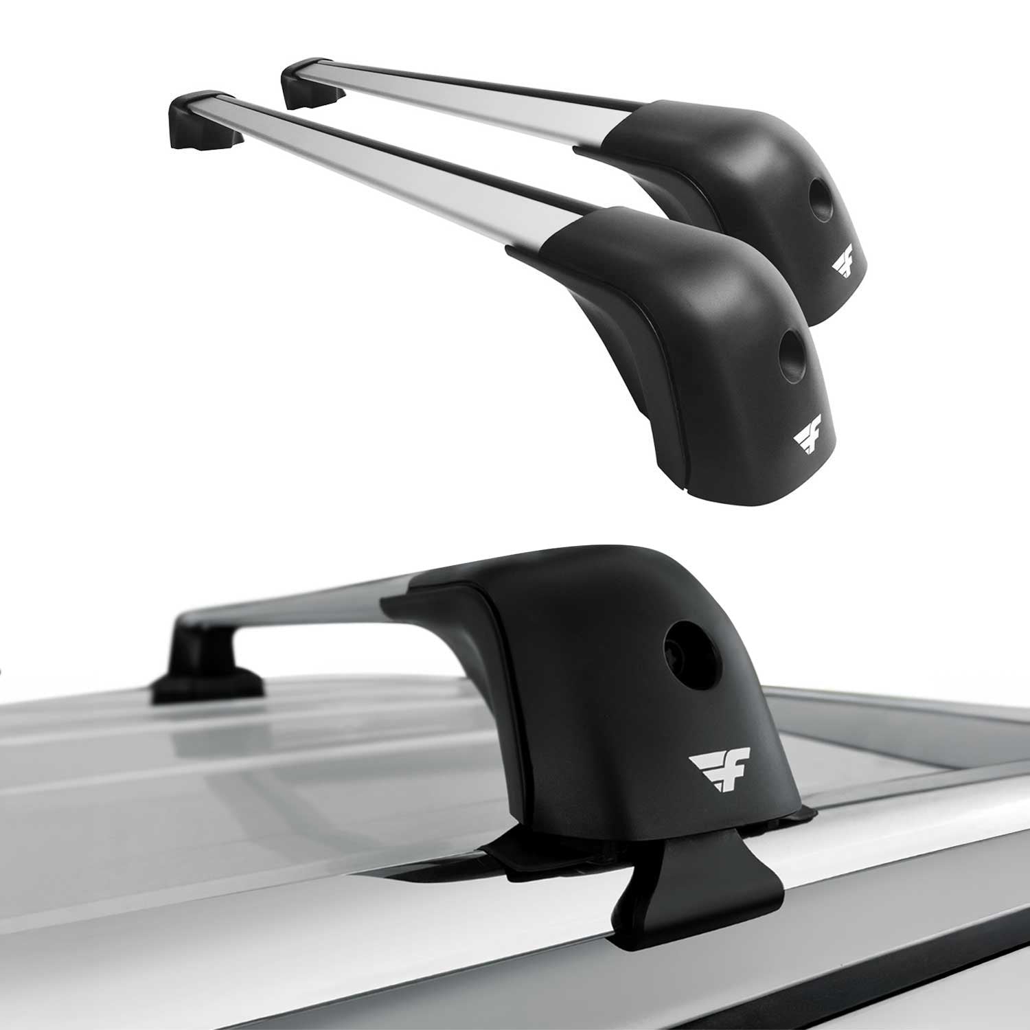 OMAC USA 2013-2015 Chevrolet Spark Roof Racks Cross Bars Silver, raised roof rails, alternate view