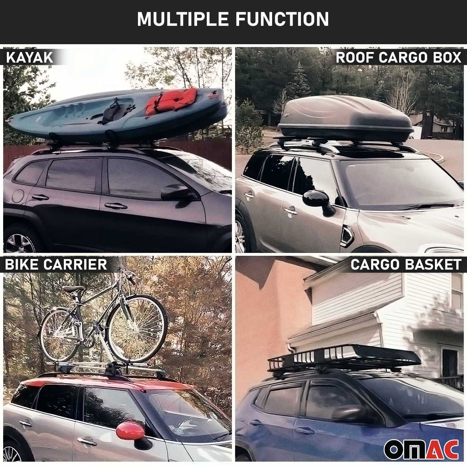 OMAC USA 2010-2017 GMC Terrain Roof Rack Cross Bars Silver Luggage Carrier 2 Pcs, raised roof rails, further detail