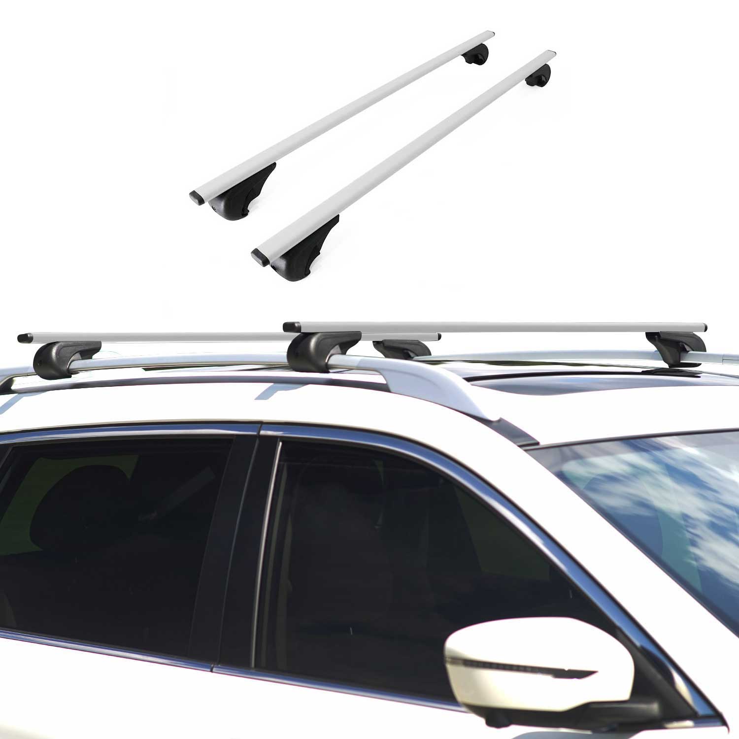 OMAC USA 2016-2022 Chevrolet Spark Roof Rack Cross Bars Silver, raised roof rails, alternate view