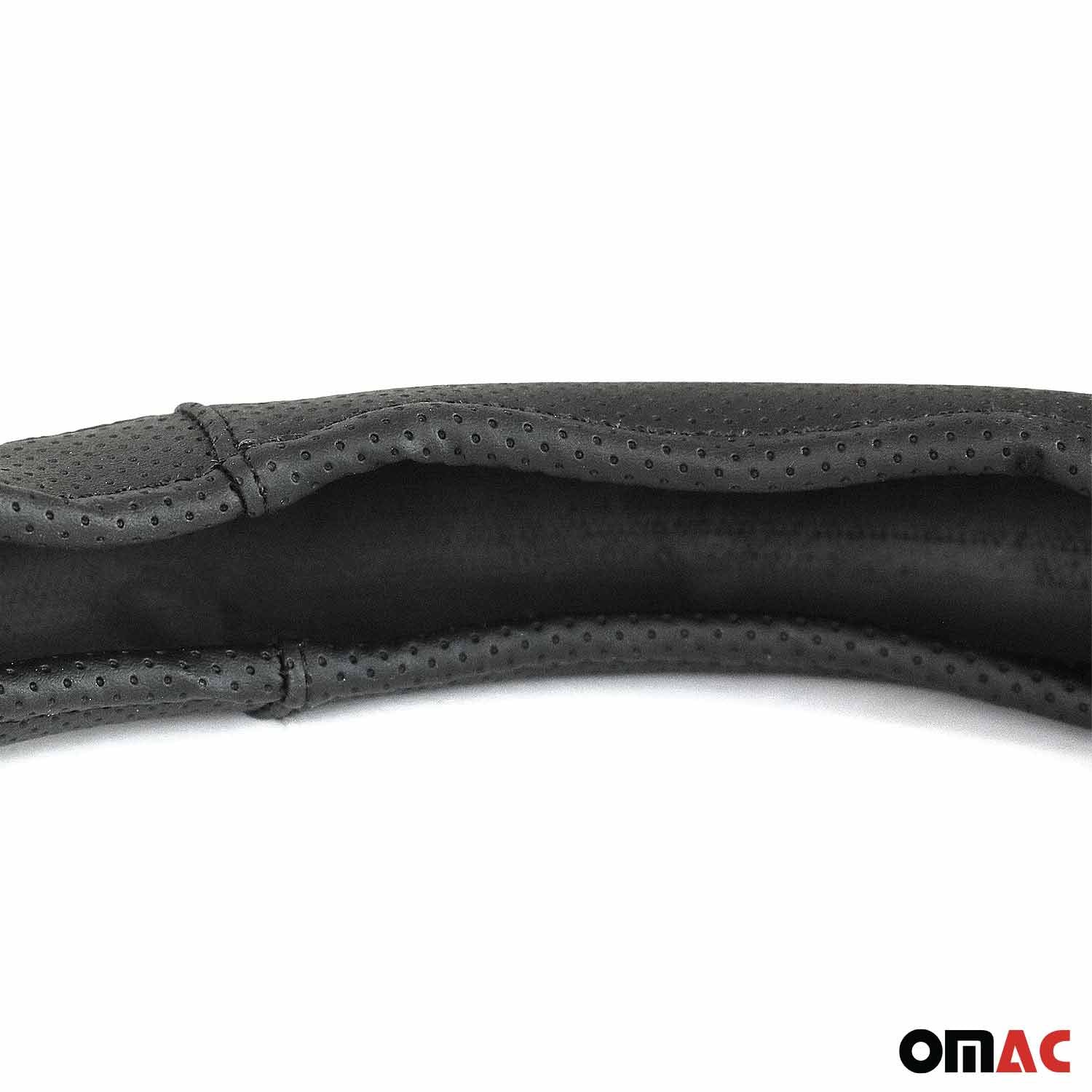 OMAC USA 14.5-15.5’’ Steering Wheel Cover Blue Stitch Leather Anti-slip Breathable, package contents