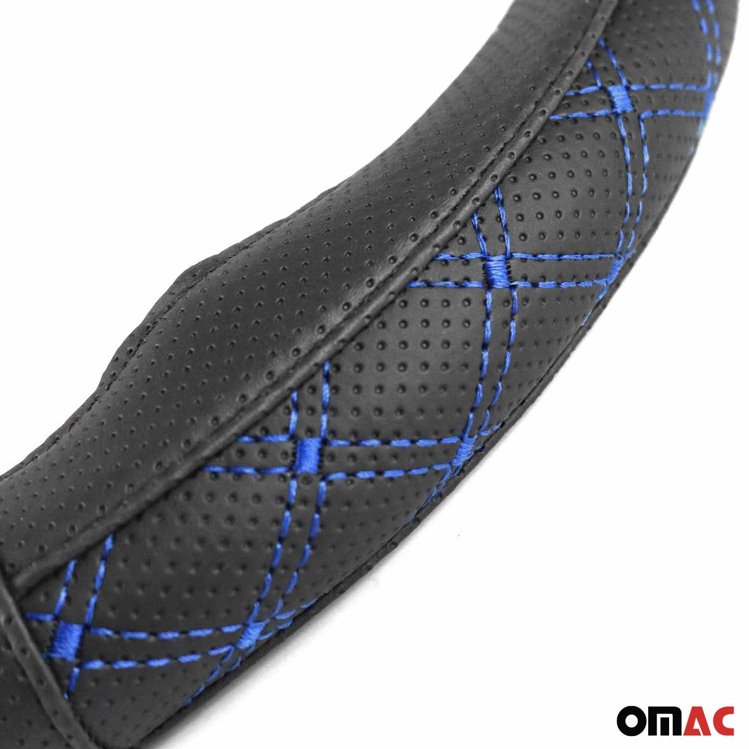 OMAC USA 14.5-15.5’’ Steering Wheel Cover Blue Stitch Leather Anti-slip Breathable, further detail