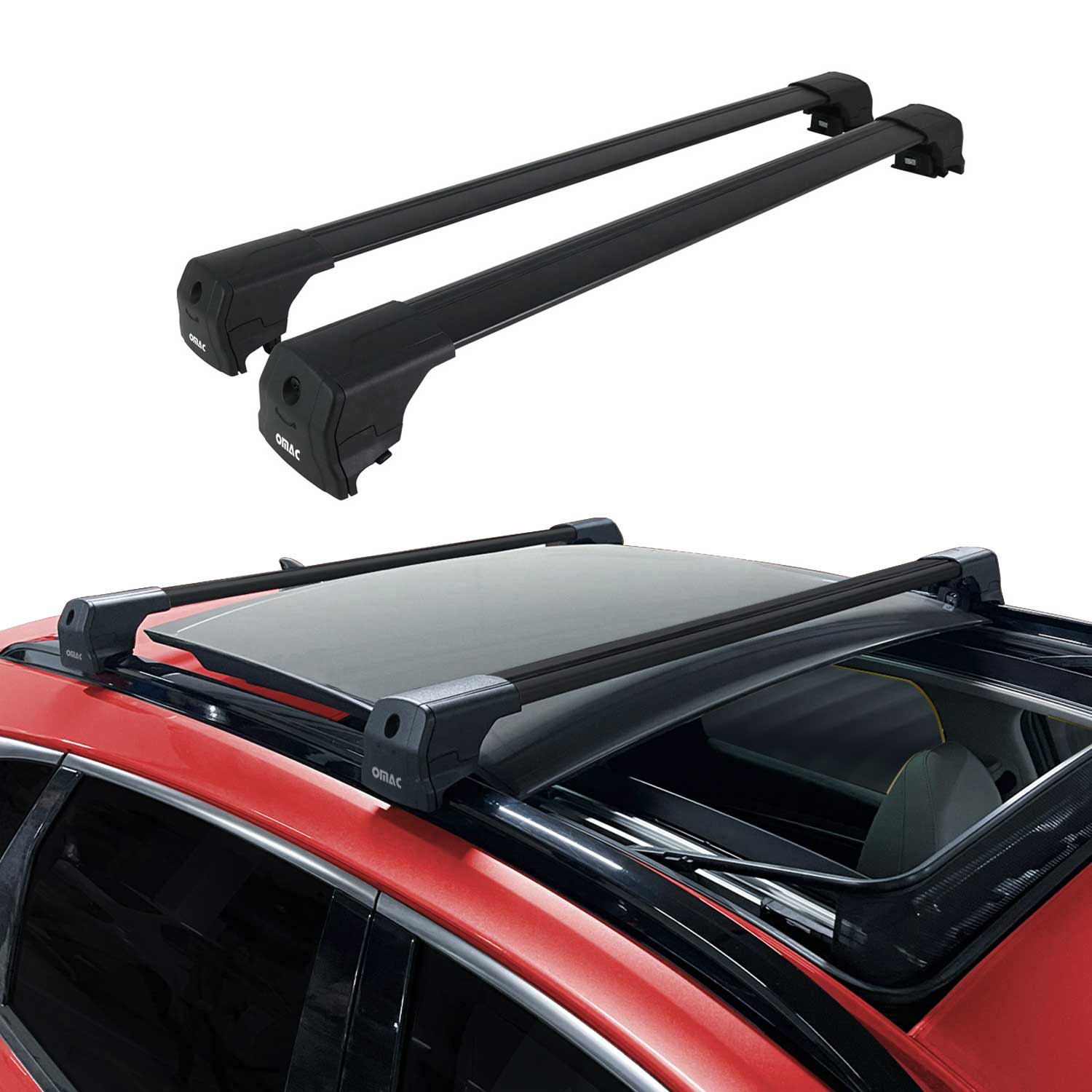 OMAC USA 2013-2016 Buick Encore Roof Rack Cross Bars Black, flush-mounted roof rails, alternate view