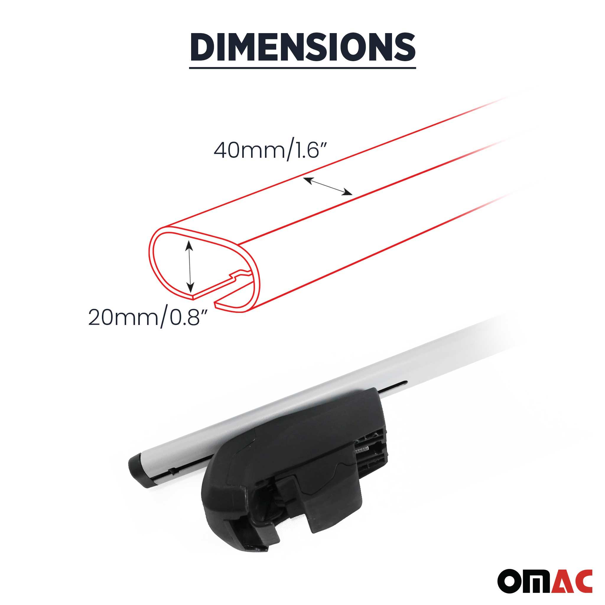OMAC USA 2021-2026 Chevrolet Tahoe Roof Rack Cross Bars Silver, flush-mounted roof rails, angled view