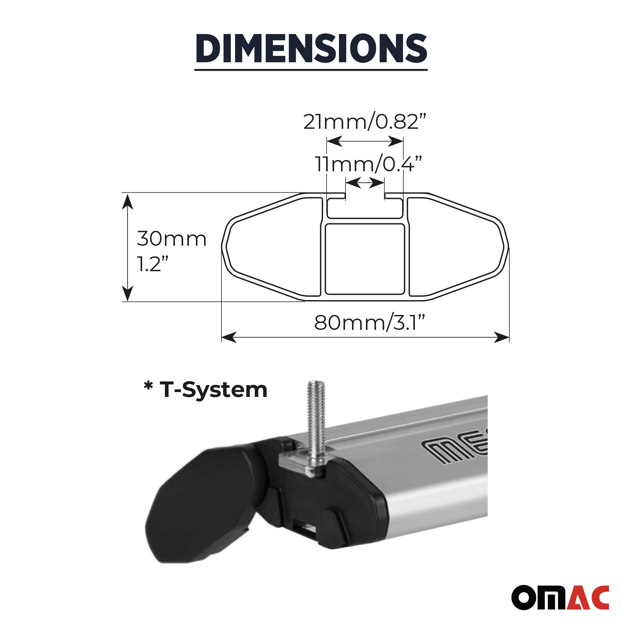 OMAC USA 2024-2026 Chevrolet Blazer EV Roof Rack Cross Bars Luggage Carrier Silver 2Pcs, angled view