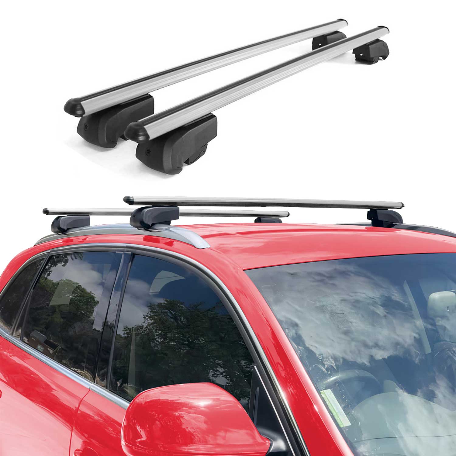 OMAC USA 2021-2026 Chevrolet Tahoe Roof Rack Cross Bars Silver, flush-mounted roof rails, alternate view
