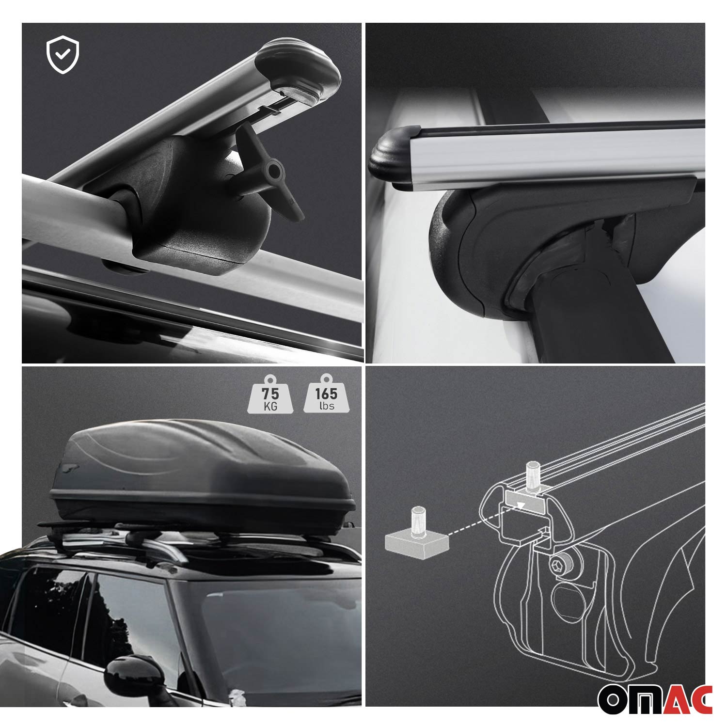 OMAC USA 2013-2022 Chevrolet Trax Roof Rack Cross Bars Luggage Carrier 2 Pcs, raised roof rails, side view