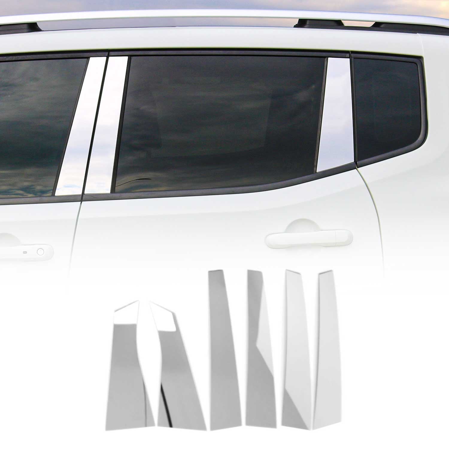 OMAC USA 2006-2013 Chevrolet Impala Window B Pillar Posts Door Trim Stainless Steel Silver 6x