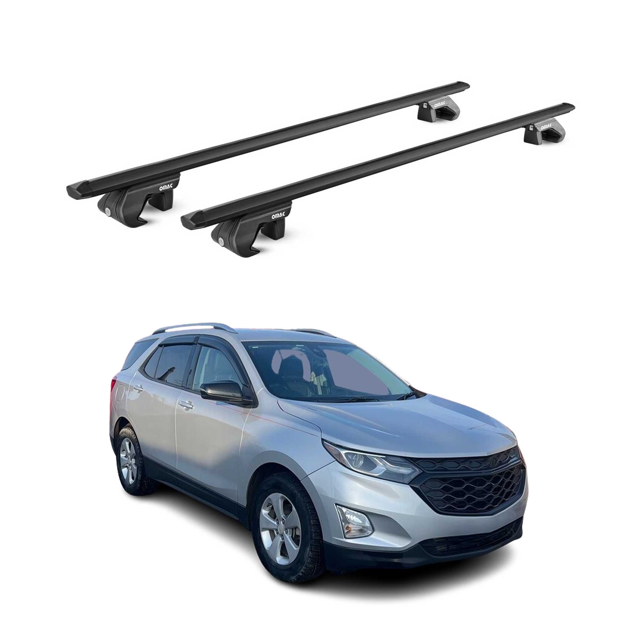 OMAC USA 2018-2024 Chevrolet Equinox Roof Rack Cross Bars Black Luggage Carrier 2 Pcs, raised roof rails
