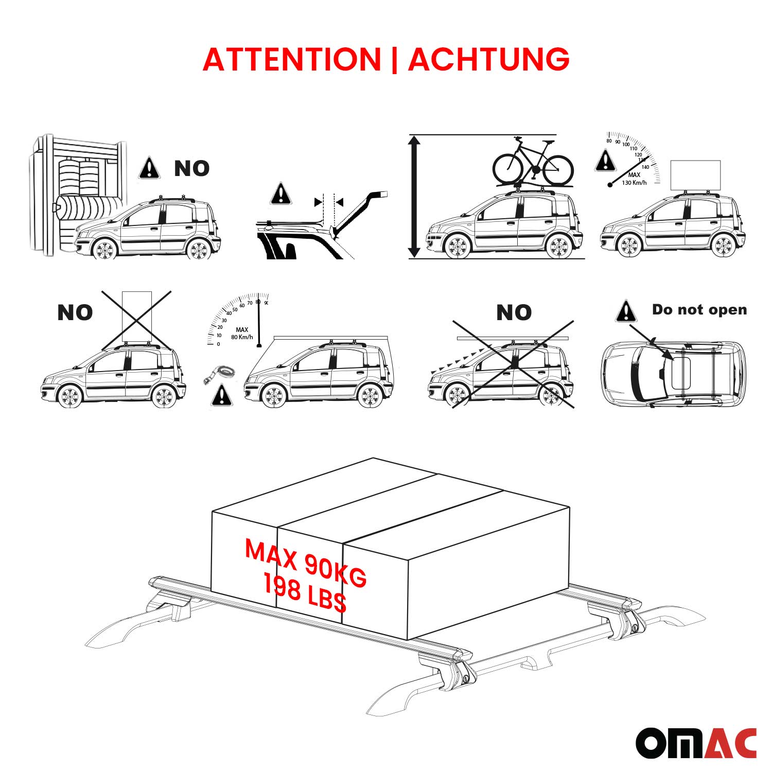 OMAC USA 2018-2024 Chevrolet Traverse Roof Rack Cross Bars Silver Carrier 2 Pcs, raised roof rails, product detail