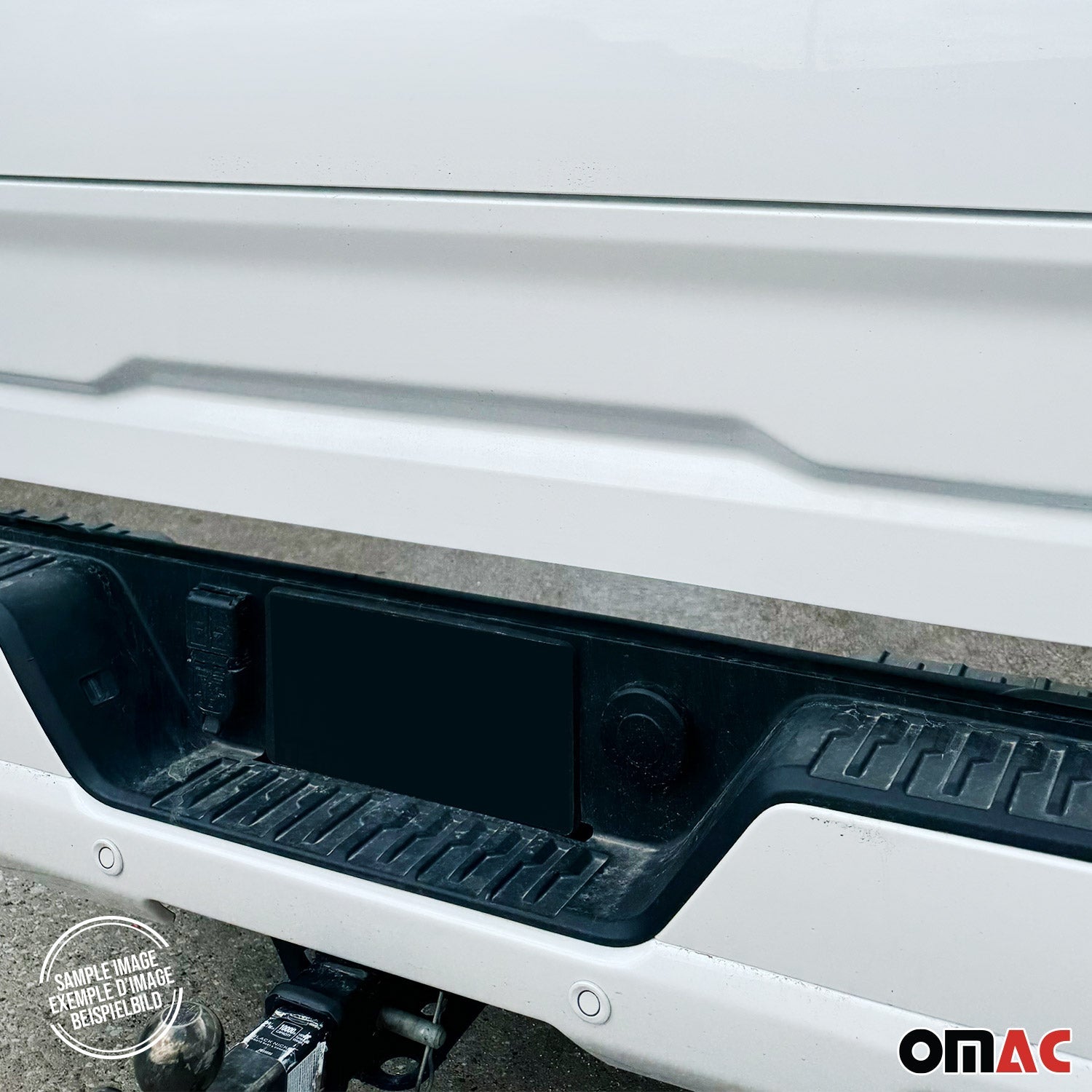 OMAC USA 2014-2019 GMC Sierra 1500/2500/3500 HD Rear Trunk Molding Trim Stainless Steel Silver 1Pc, close-up detail