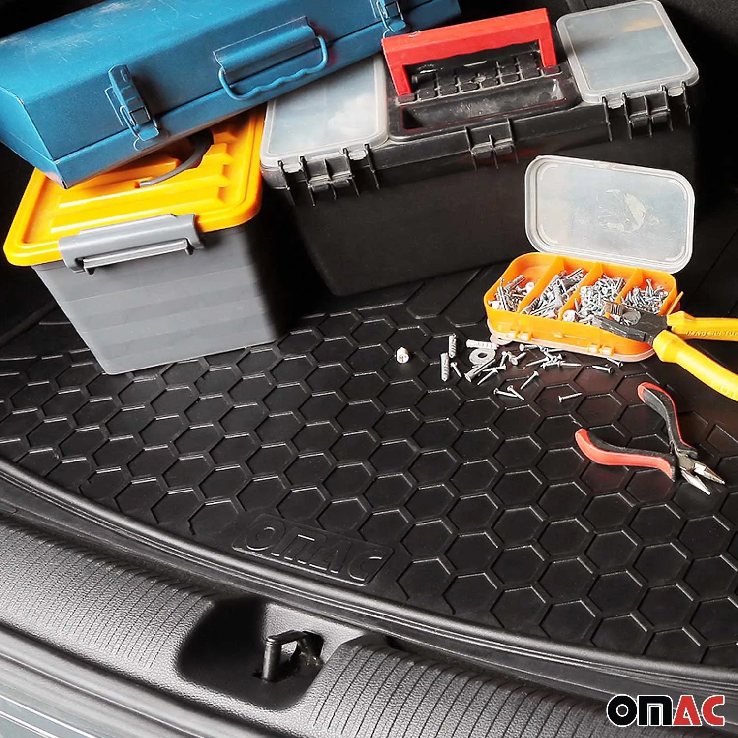 OMAC USA 2011-2014 Chevrolet Cruze Sedan Universal Cargo Mat Liner Waterproof Rubber Black 1Pc, further detail