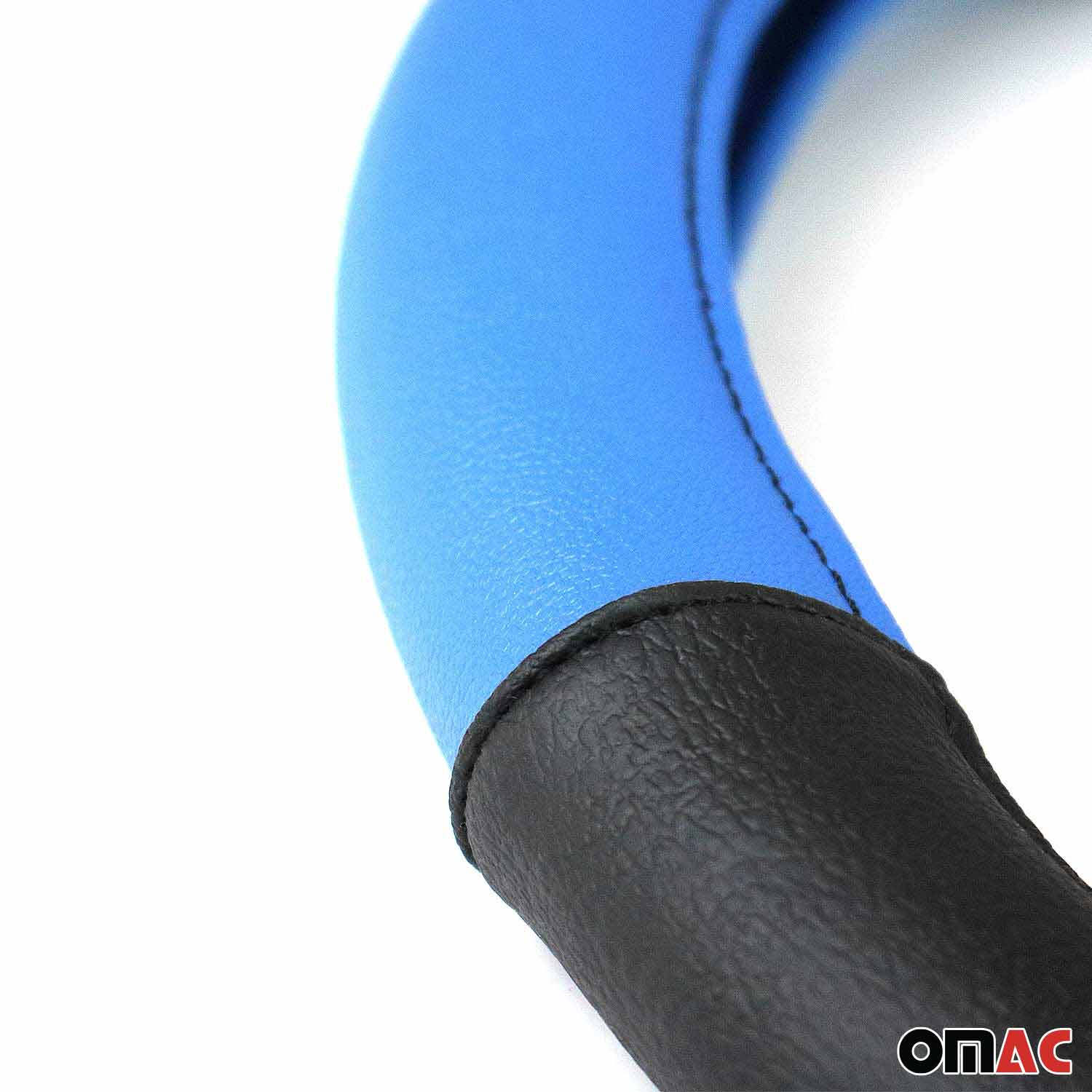 OMAC USA 14.5-15.5’’ Steering Wheel Cover Blue Black Leather Anti-slip Breathable, fitment detail