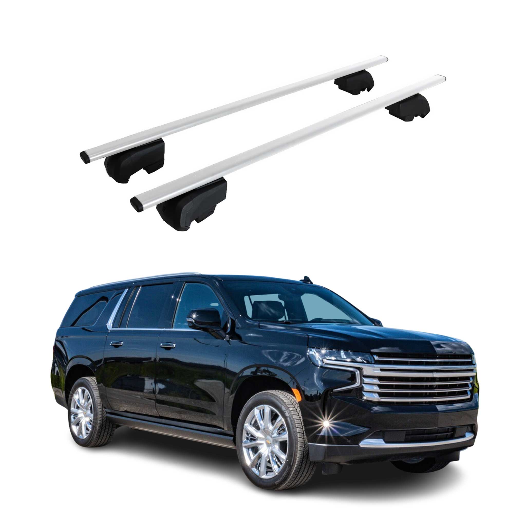 OMAC USA 2021-2026 Chevrolet Suburban Roof Rack Cross Bars Silver, flush-mounted roof rails
