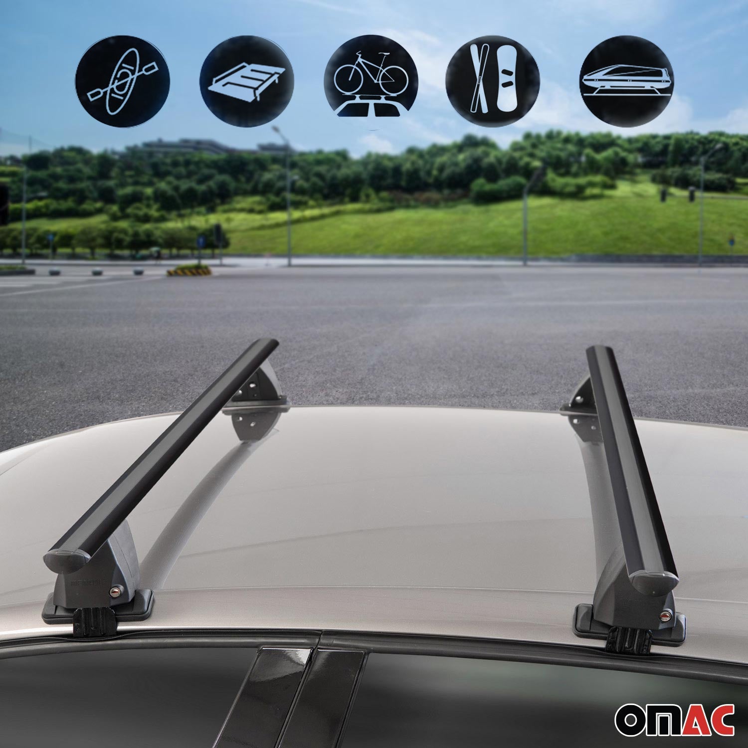 OMAC USA 2017-2026 Cadillac XT5 Roof Rack Cross Bars Black, smooth/naked roof racks, alternate view