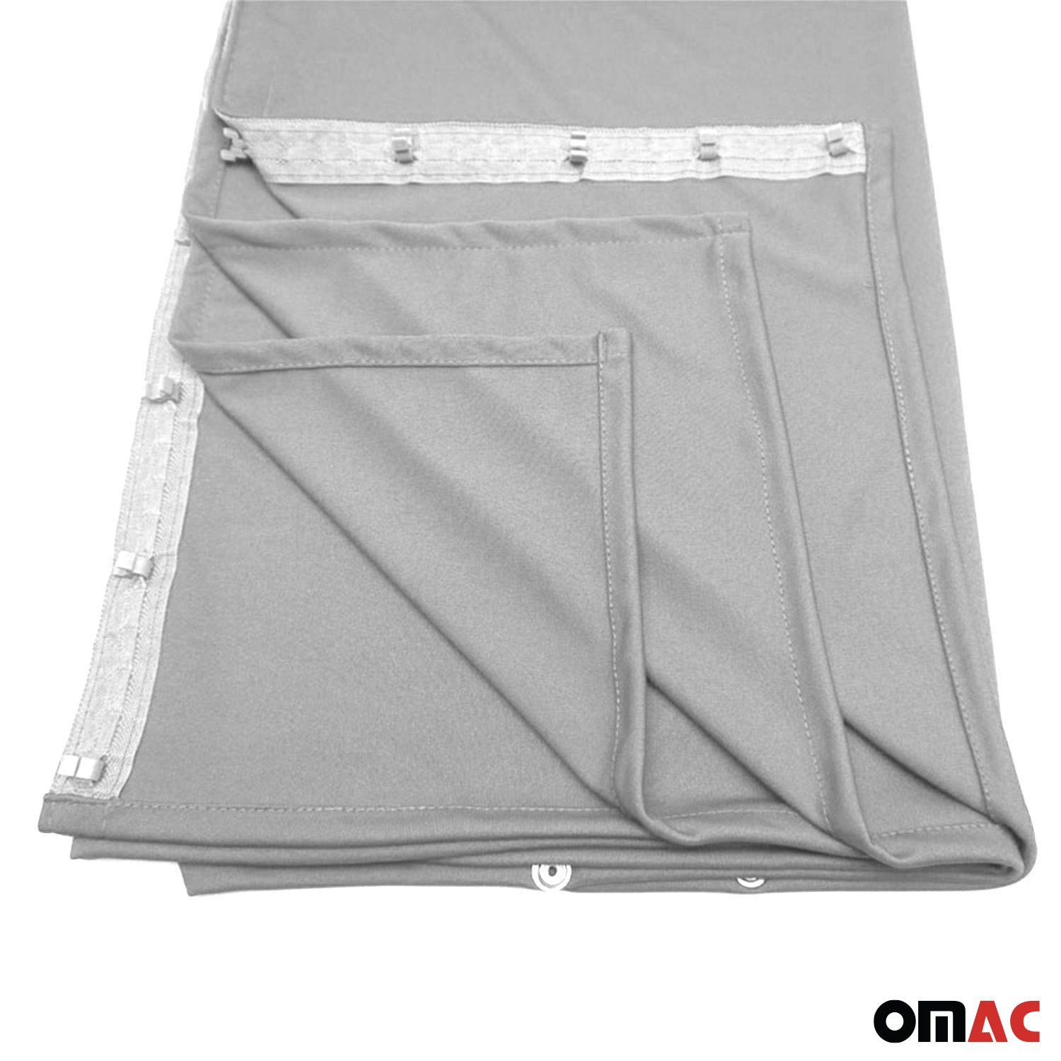OMAC USA Chevrolet Express Cabin Divider Curtains Privacy Curtains Gray 2 Curtains, reverse view