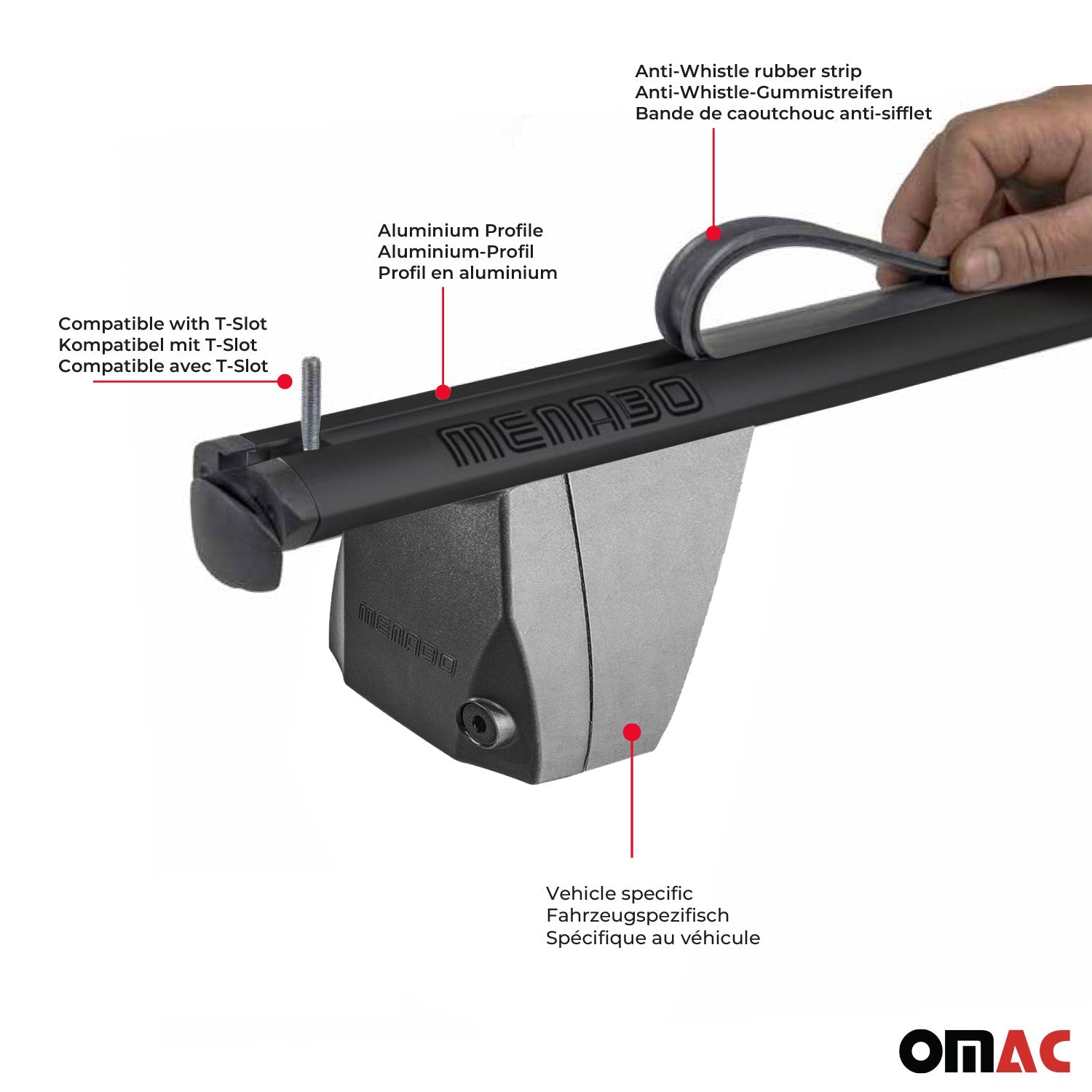 OMAC USA 2018-2024 Chevrolet Equinox Roof Rack Cross Bars Black, fixpoints, angled view