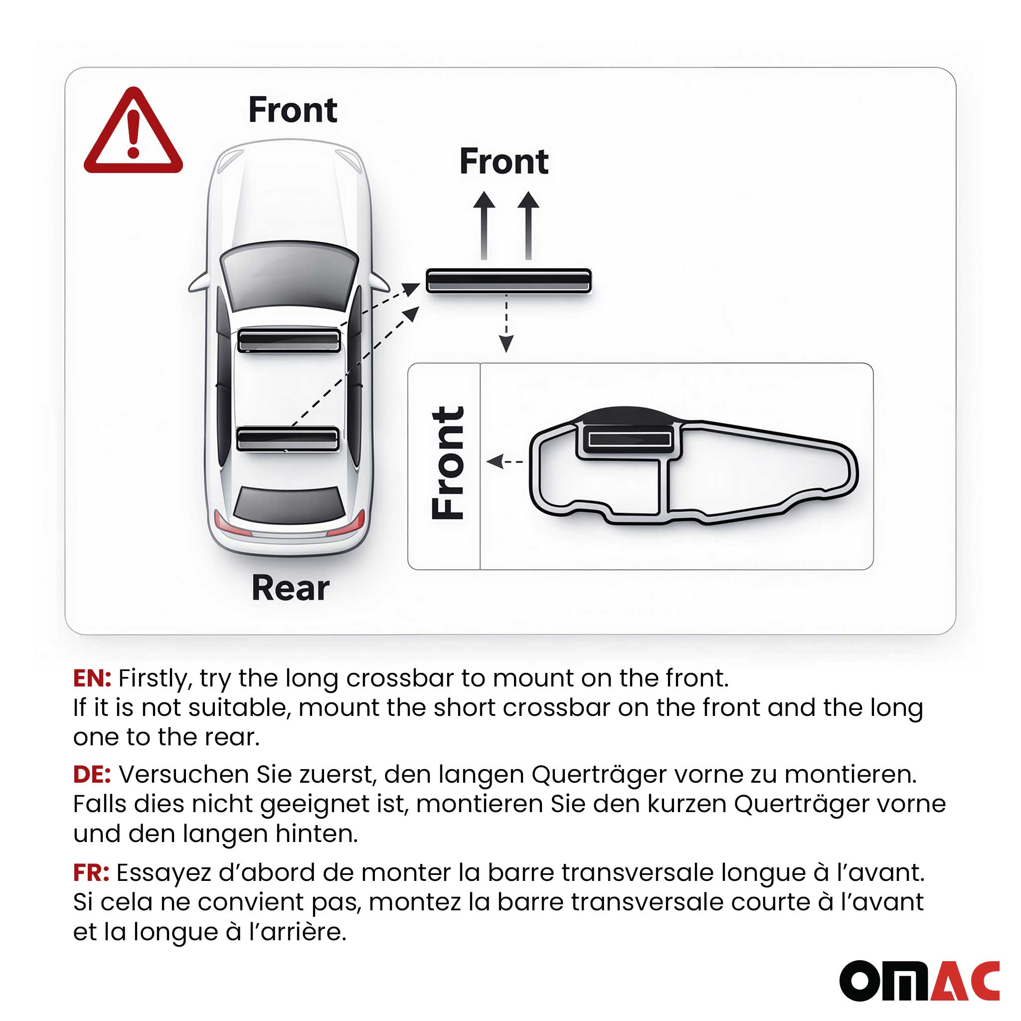 OMAC USA 2013-2016 Buick Encore Roof Rack Cross Bars Black, flush-mounted roof rails, top view