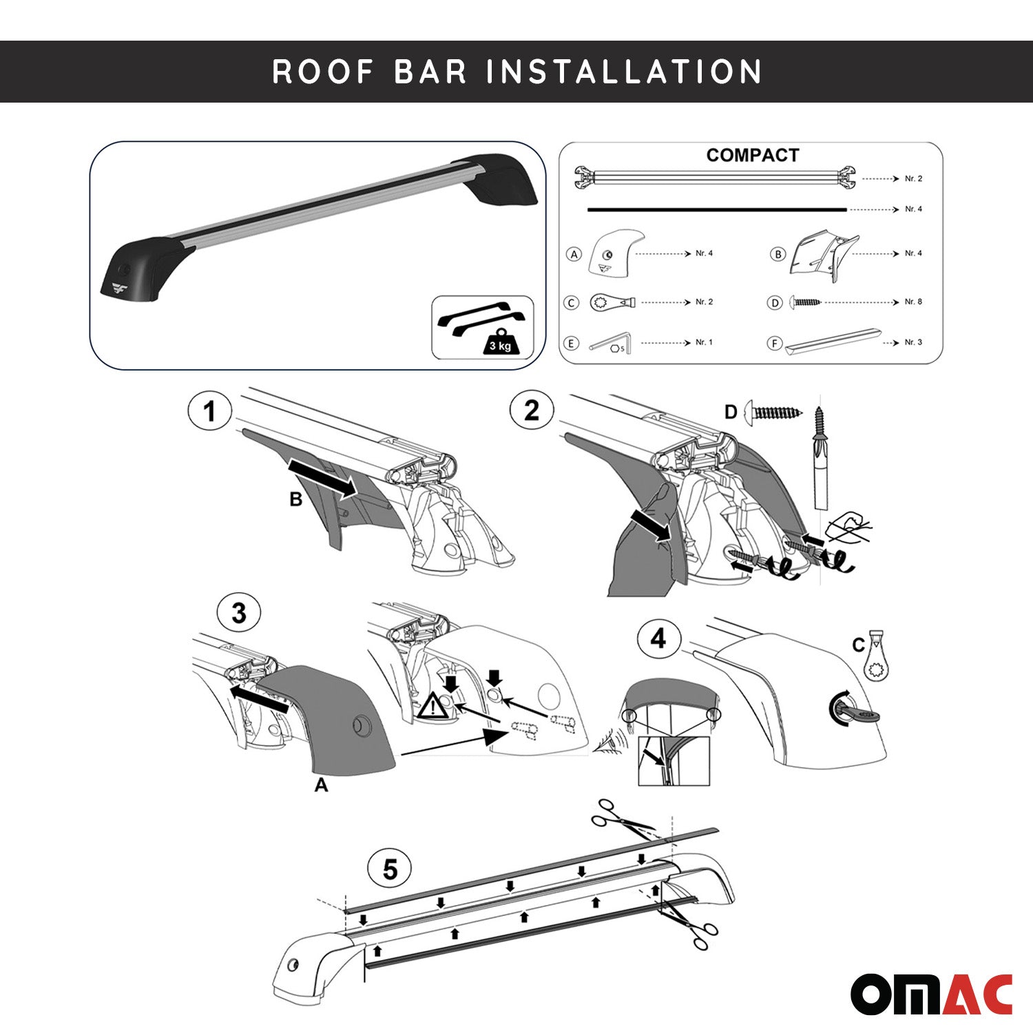 OMAC USA 2013-2015 Chevrolet Spark Roof Racks Cross Bars Silver, raised roof rails, reverse view