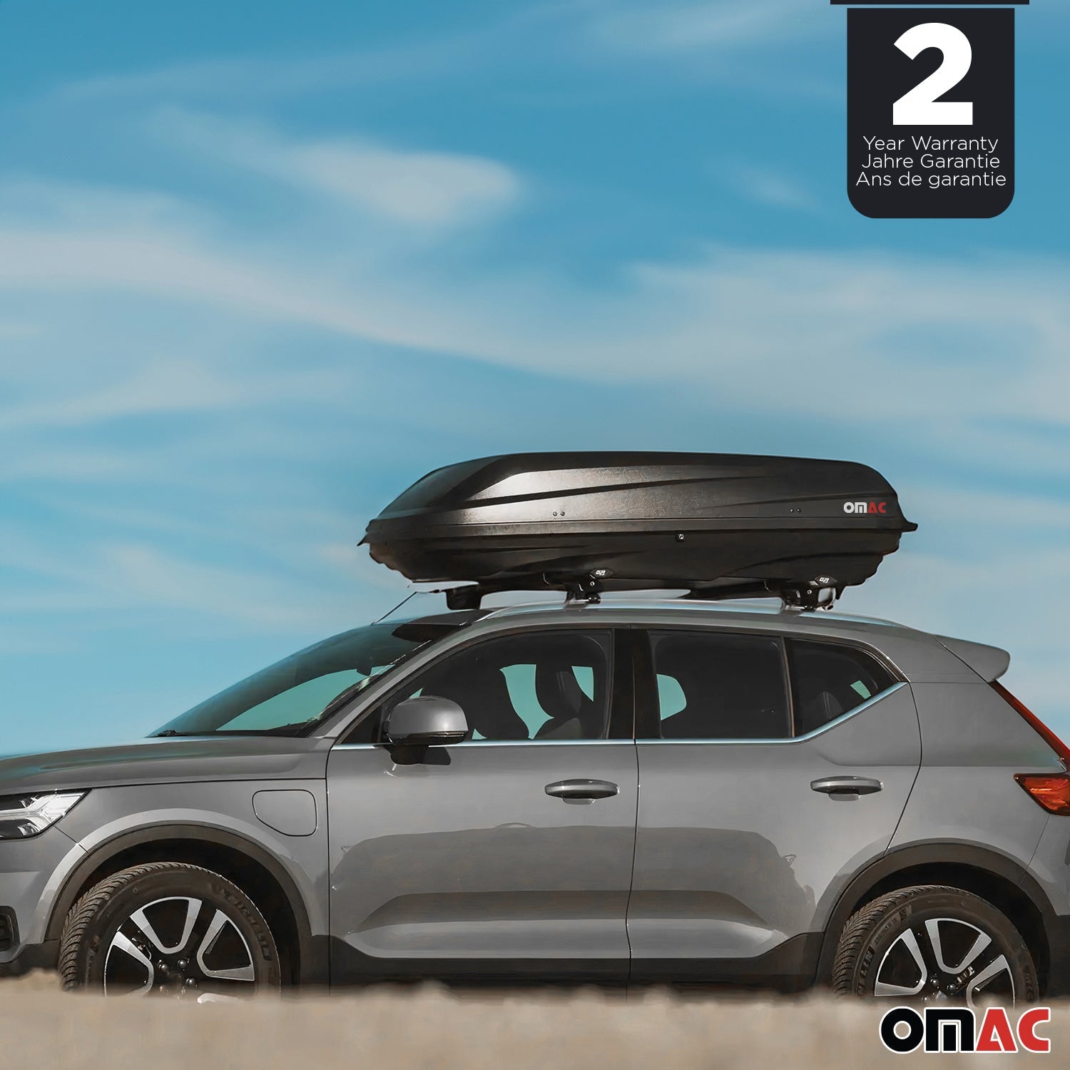 OMAC USA Roof Cargo Box 8 Cubic Feet Dual-Side Opening Black, roof boxes, close-up detail