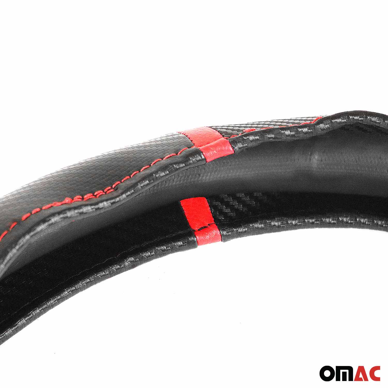 OMAC USA 14.5-15.5’’ Steering Wheel Cover Red Stripe Leather Anti-slip Breathable, fitment detail