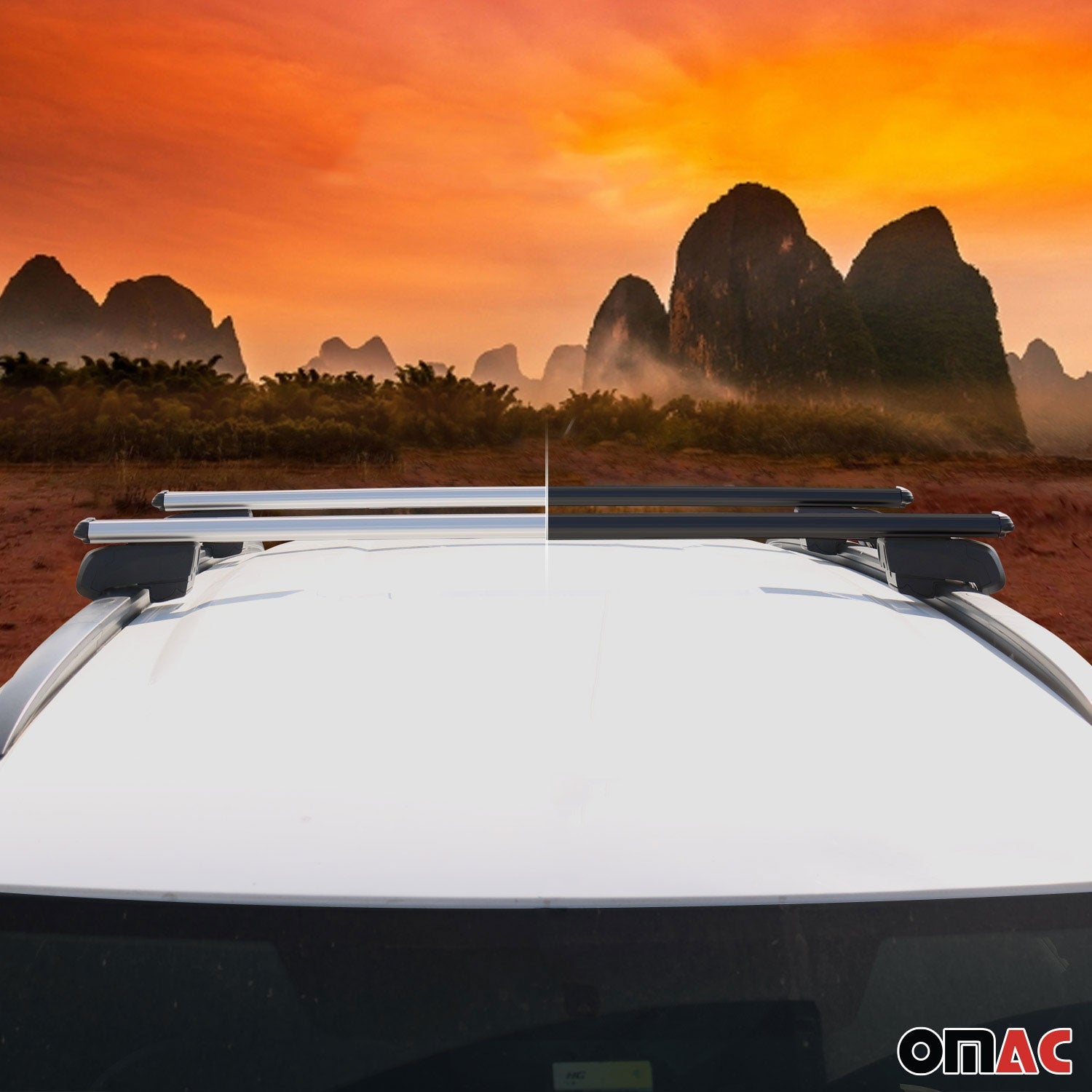 OMAC USA 2021-2024 Buick Envision Roof Rack Cross Bars Silver, flush-mounted roof rails, reverse view
