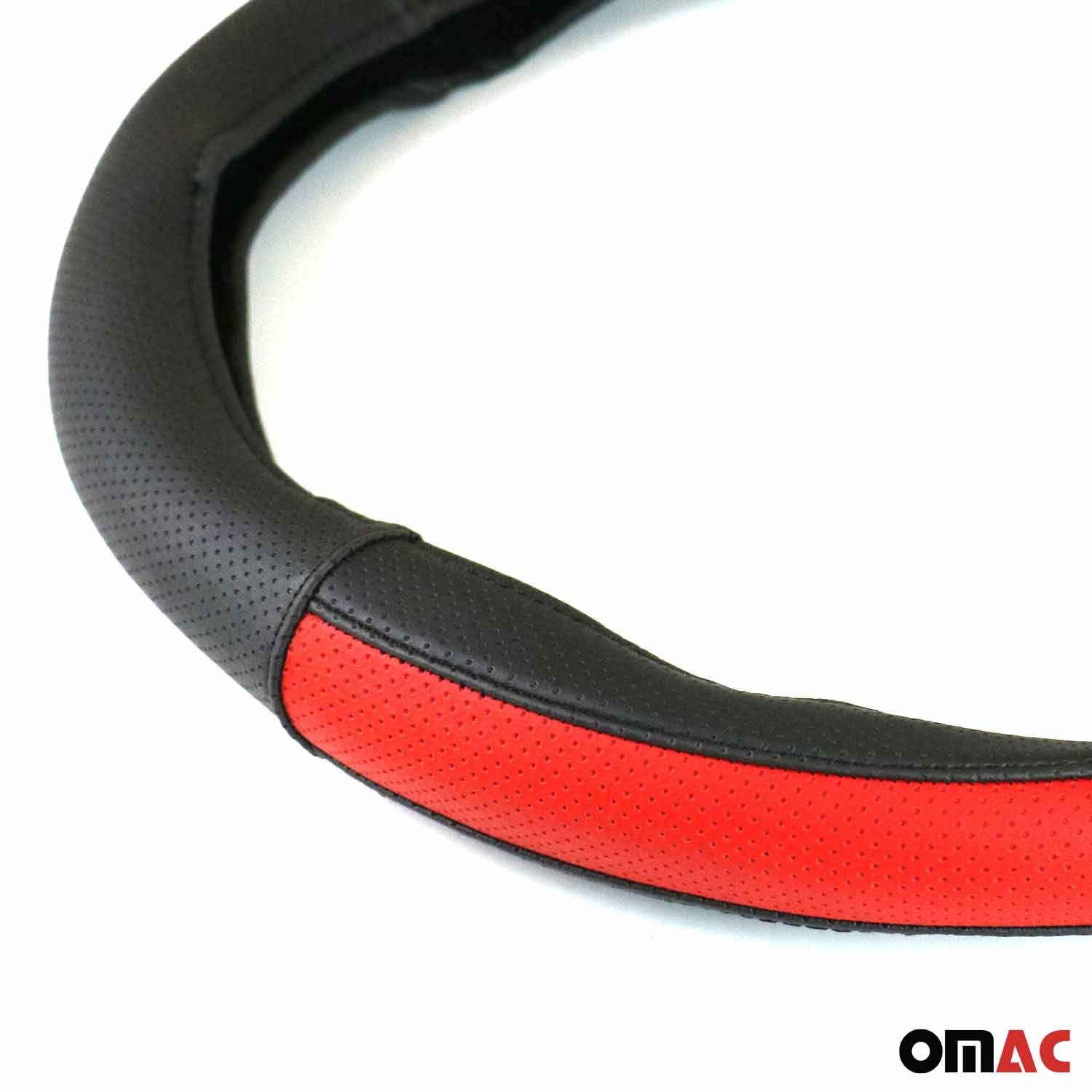 OMAC USA 14.5-15.5’’ Steering Wheel Cover Half Moon Red Leather Anti-slip Breathable, further detail