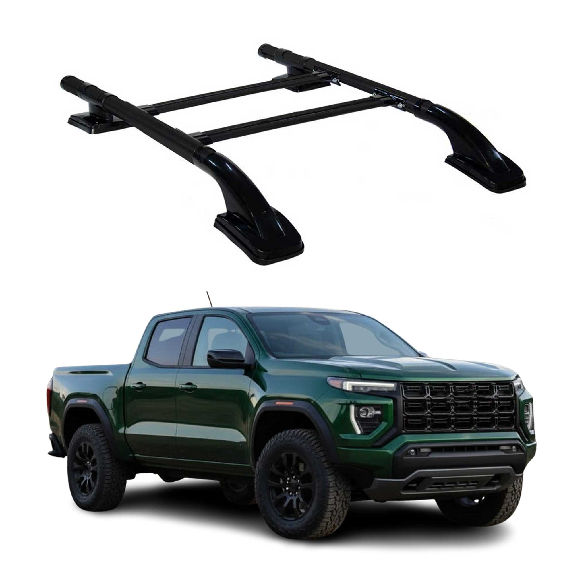 OMAC USA 2023-2026 GMC Canyon III Crew Cab Top Roof Rack & Side Rails Black Alu 4Pcs